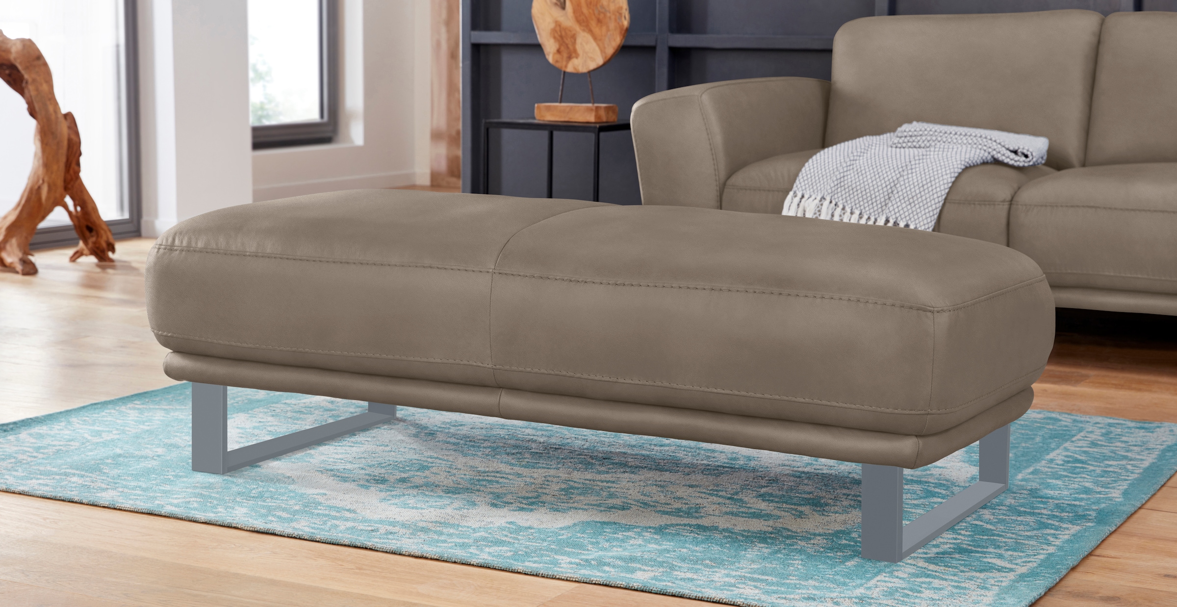 W.SCHILLIG Hocker "montanaa" mit Metallkufen in Silber matt, Breite 141 cm