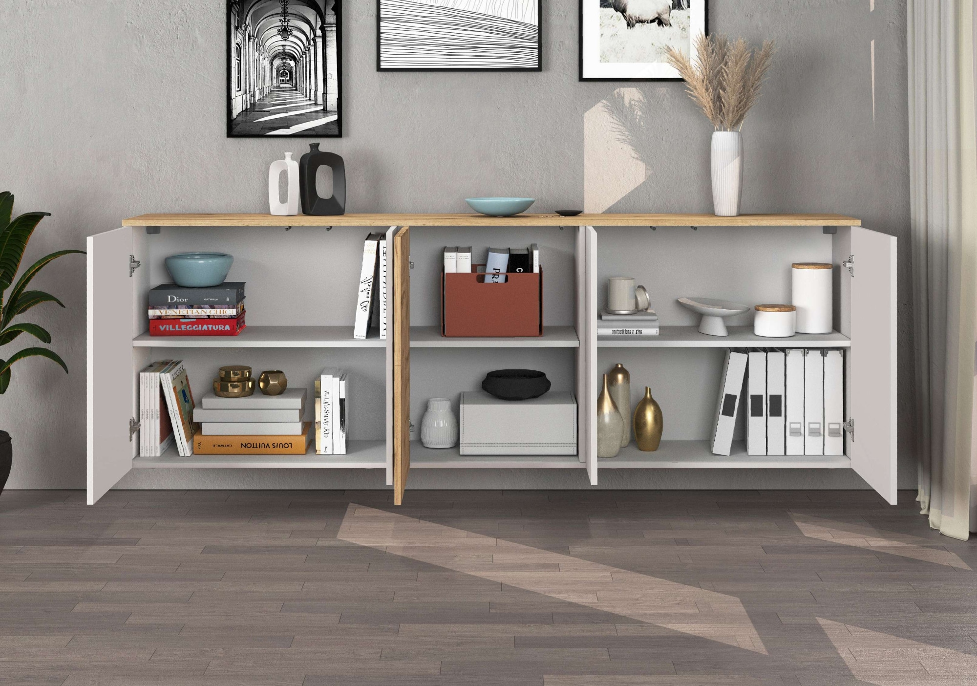 INOSIGN Lowboard »Lowboard ISEO,Lowboard,TV-Kommode,TV-Möbel,TV-Bank« 1 Stk. tlg. stehend/hängend, 1 Klappe, 2 Türen HG lackiert, 3 Fächer, B 210 cm