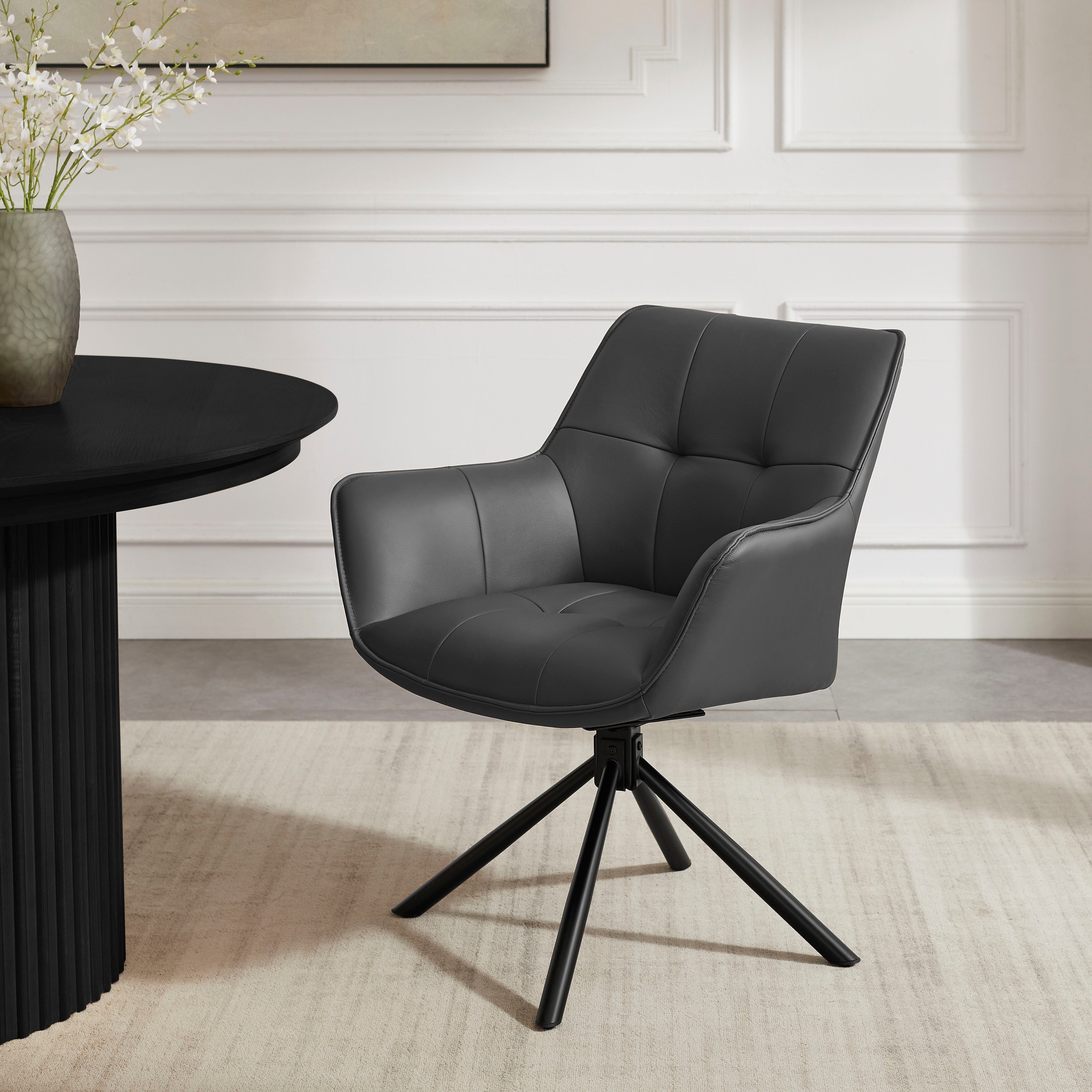 OTTO home Drehstuhl »Lika« (Set) 2 Stk.echtes Leder, 360° Drehfunktion, Steppnähte, Metallgestell