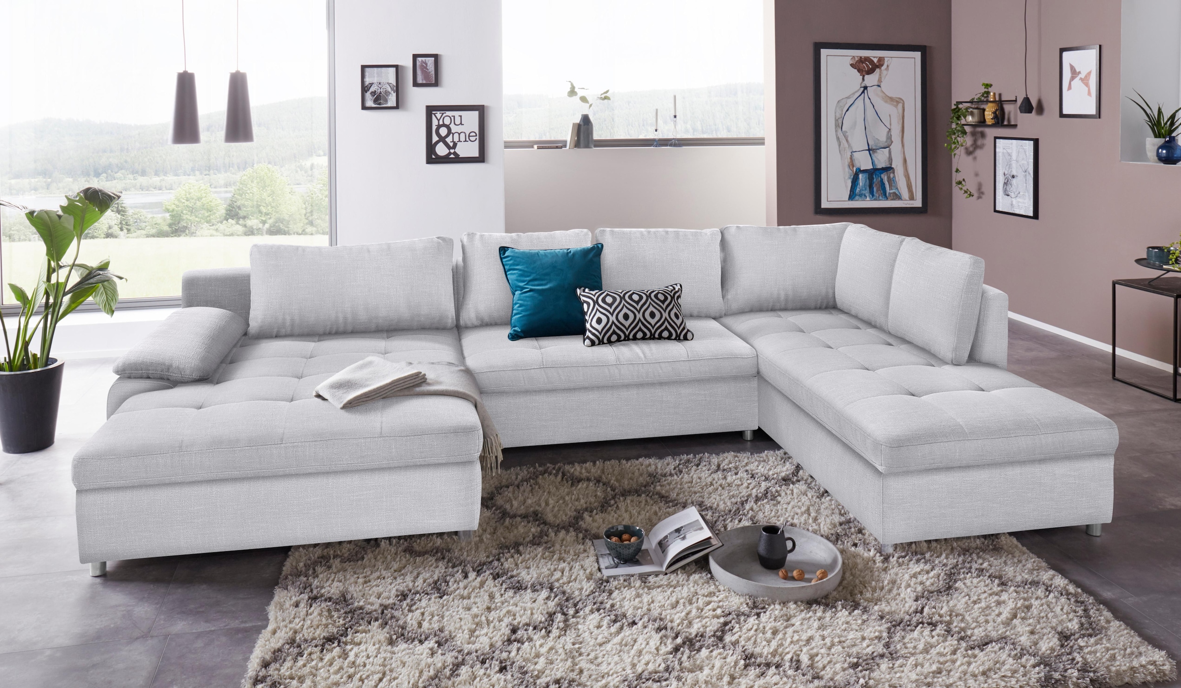 OTTO home Wohnlandschaft "Labene U-Form" wahlweise mit Schlaffunktion und Bettkasten