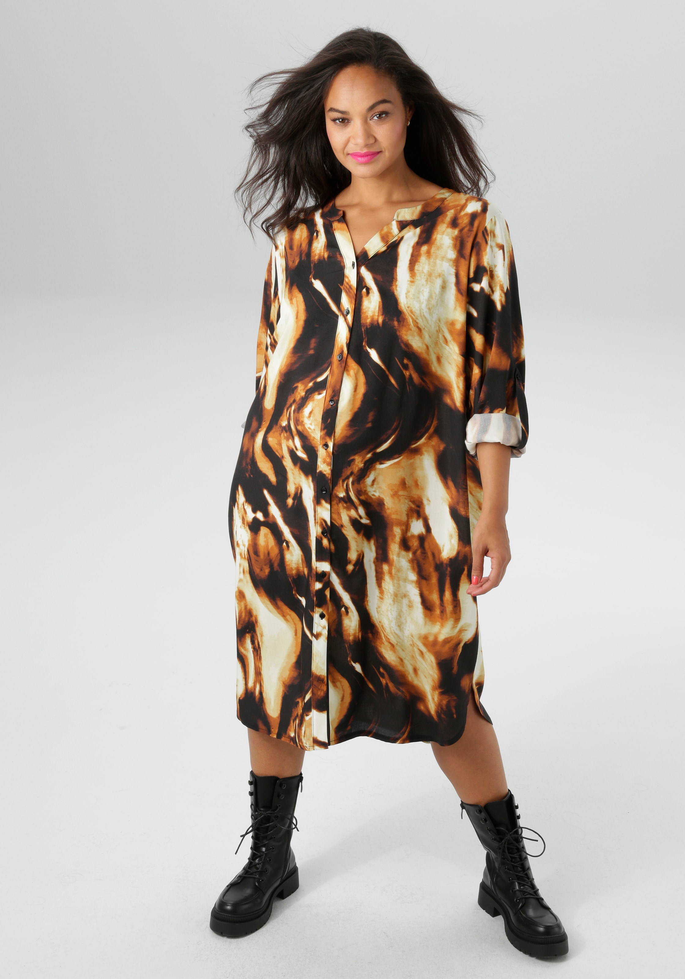 Aniston PLUS Blusenkleid Eingrifftaschen in farbenfroher, großflächiger Dru günstig online kaufen