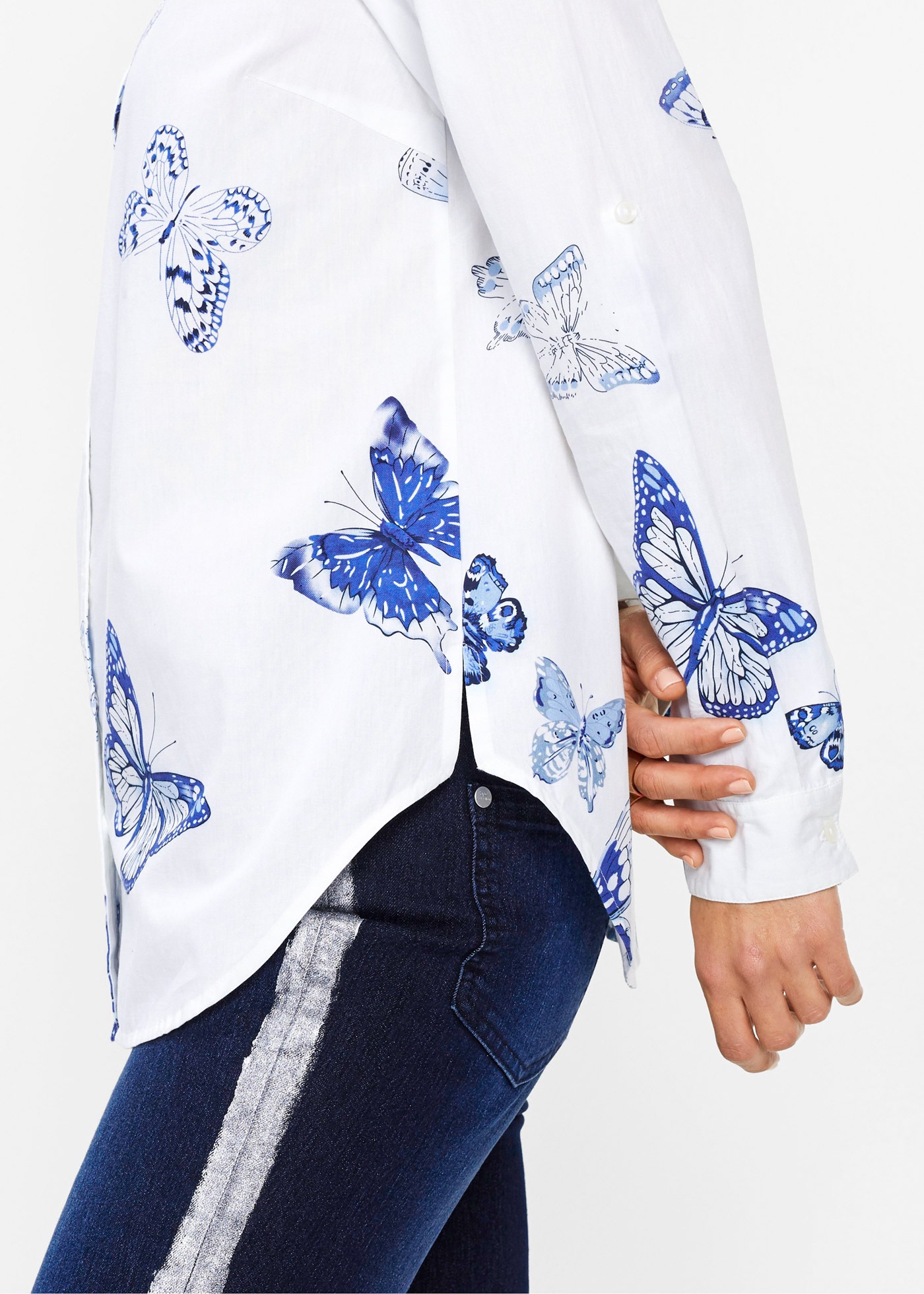 Langarmbluse BONPRIX, Damen, Gr. 38, weiß, blau bedruckt, Web, Obermaterial: 100% Viskose, figurumspielend, Blusen, figurumspielende Passform, für eleganten Stil, aus Viskose 3