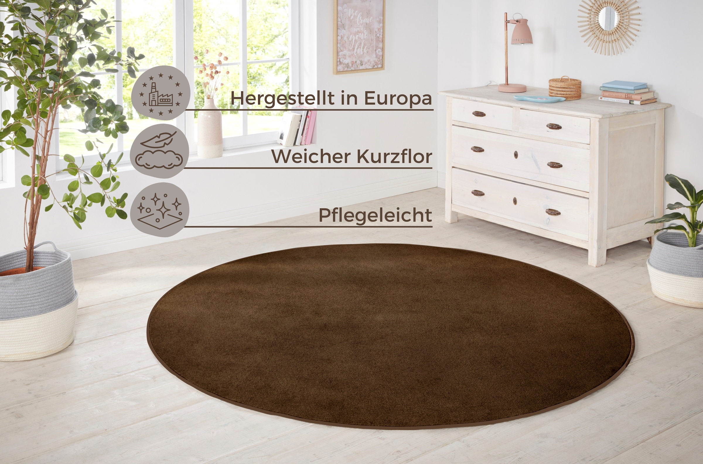 HANSE Home Teppich »Shashi«, rund, 8,5 mm Höhe, Kurzflor, Unifarben, Teppich, Weich, Esszimmer, Kinderzimmer, Flur