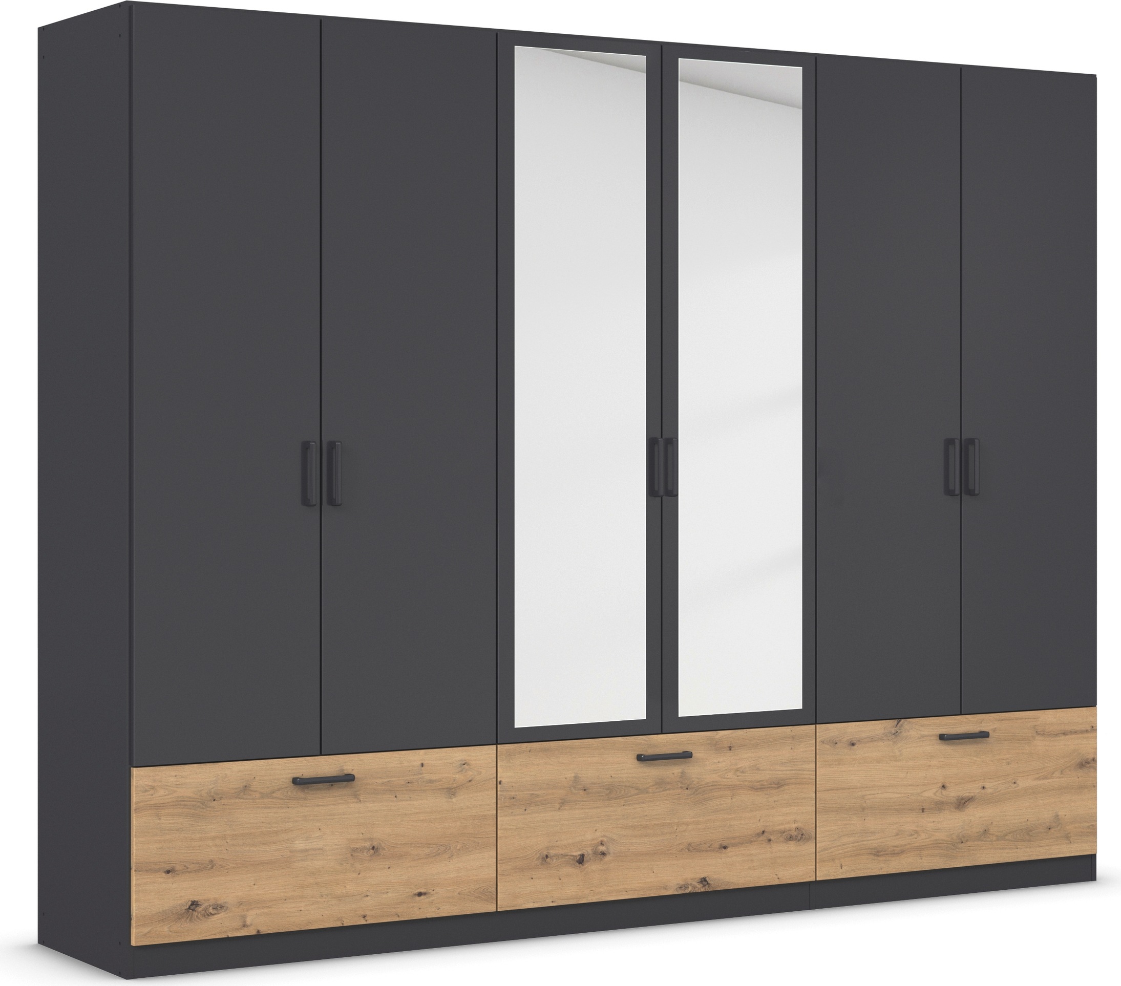 rauch Drehtürenschrank »Kleiderschrank Schrank Garderobe Wäscheschrank BARI mit Spiegel«, mit Schubkästen und modernem Griff in Graumetallic MADE IN GERMANY