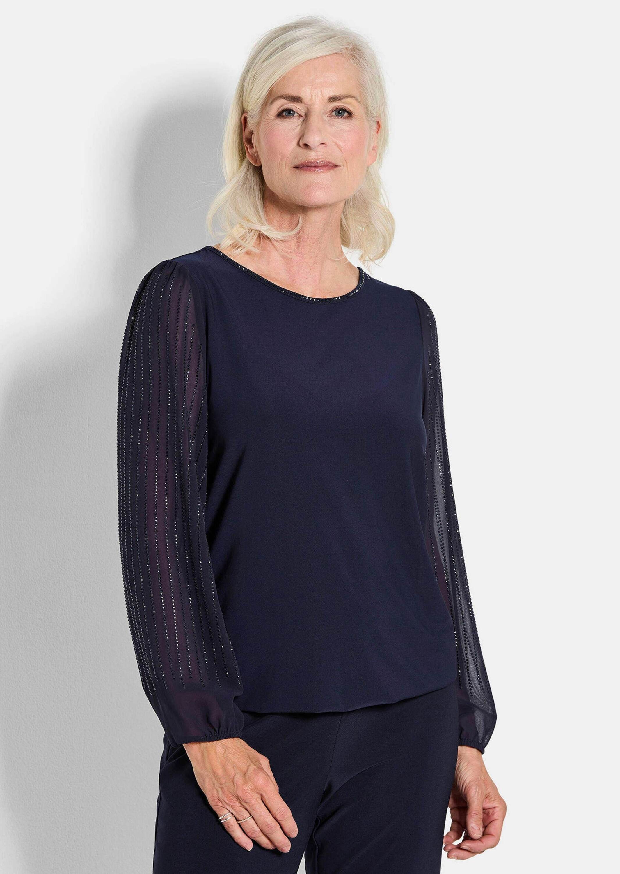 Thumbnail - GOLDNER Langarmshirt "Kurzgröße Shirt mit glitzernden Chiffon-Ärmeln"