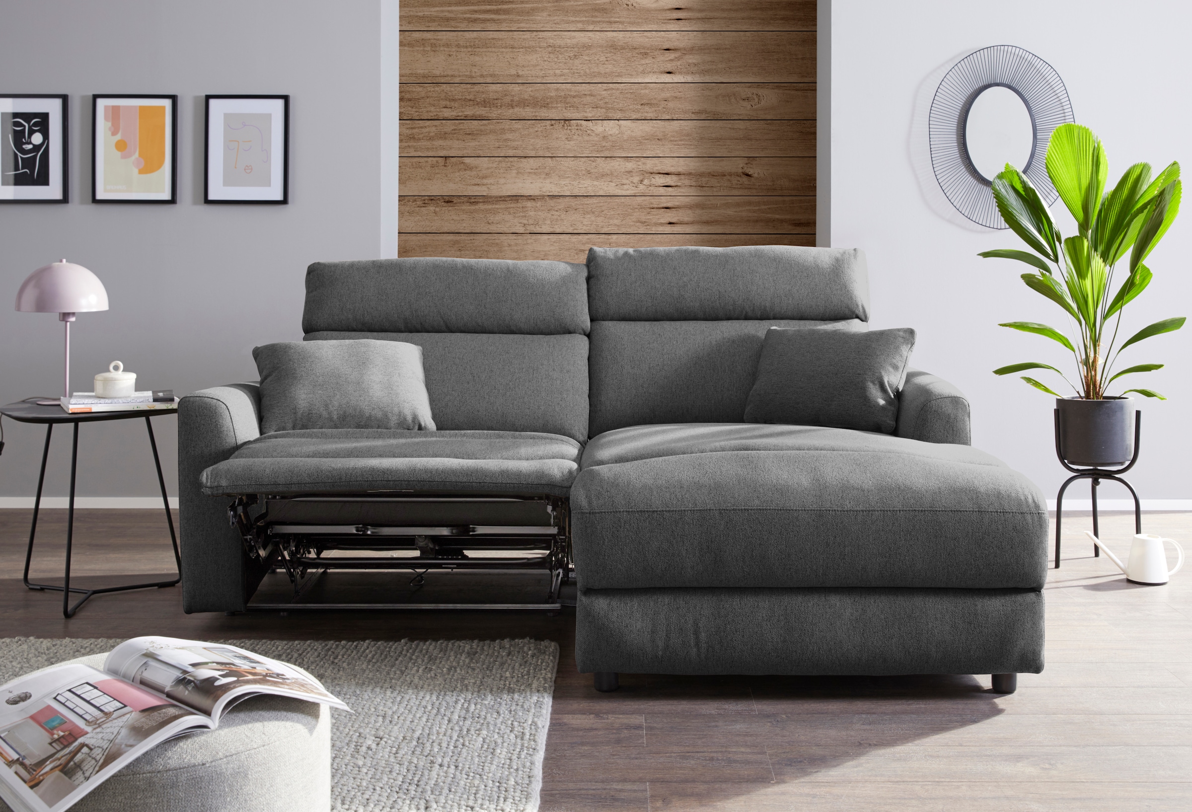 INOSIGN Ecksofa »JENNA, L-Form, 209cm, manuelle u. elektrische Funktion, mit USB A/C,«, Liegefunktion 105°-150°, Federkern, Struktur fein
