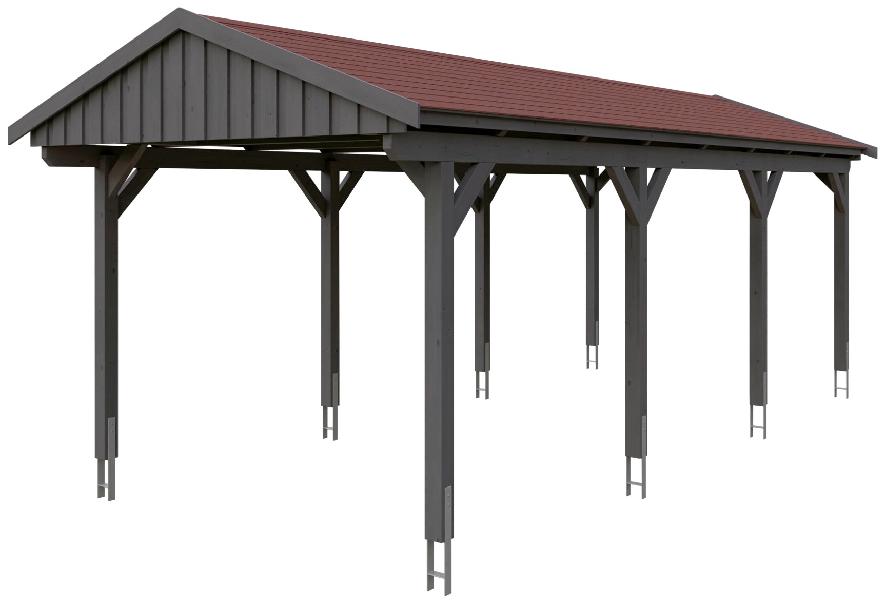 Skanholz Einzelcarport »Fichtelberg«, Leimholz-Nordisches Fichtenholz, dunkelgrau, mit roten Schindeln