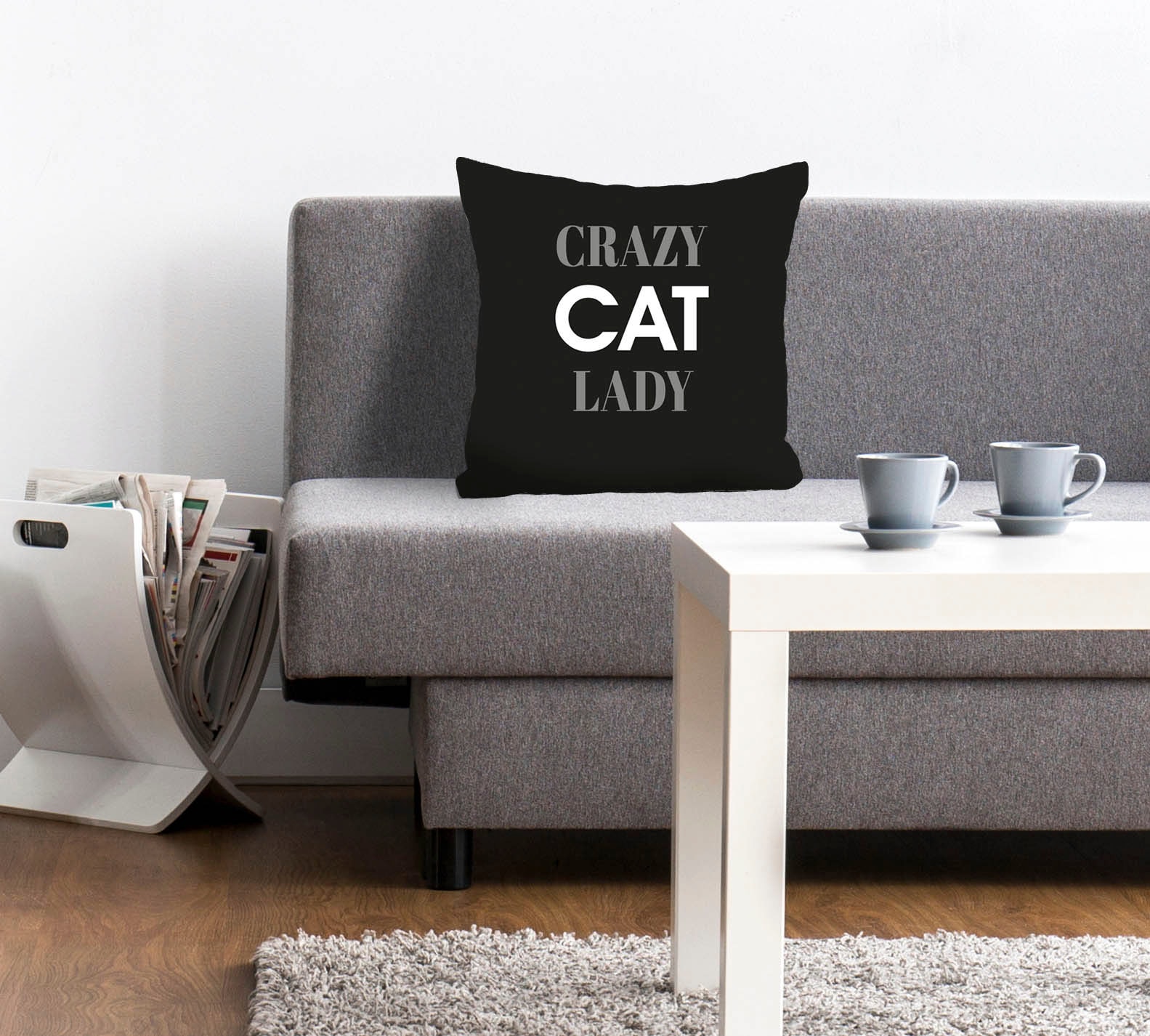 queence Dekokissen "Crazy Cat Lady" Kissenhülle,Crazy Cat Lady,Spruch,Schwarz,Weiß,Lustig,Katzenliebhaber