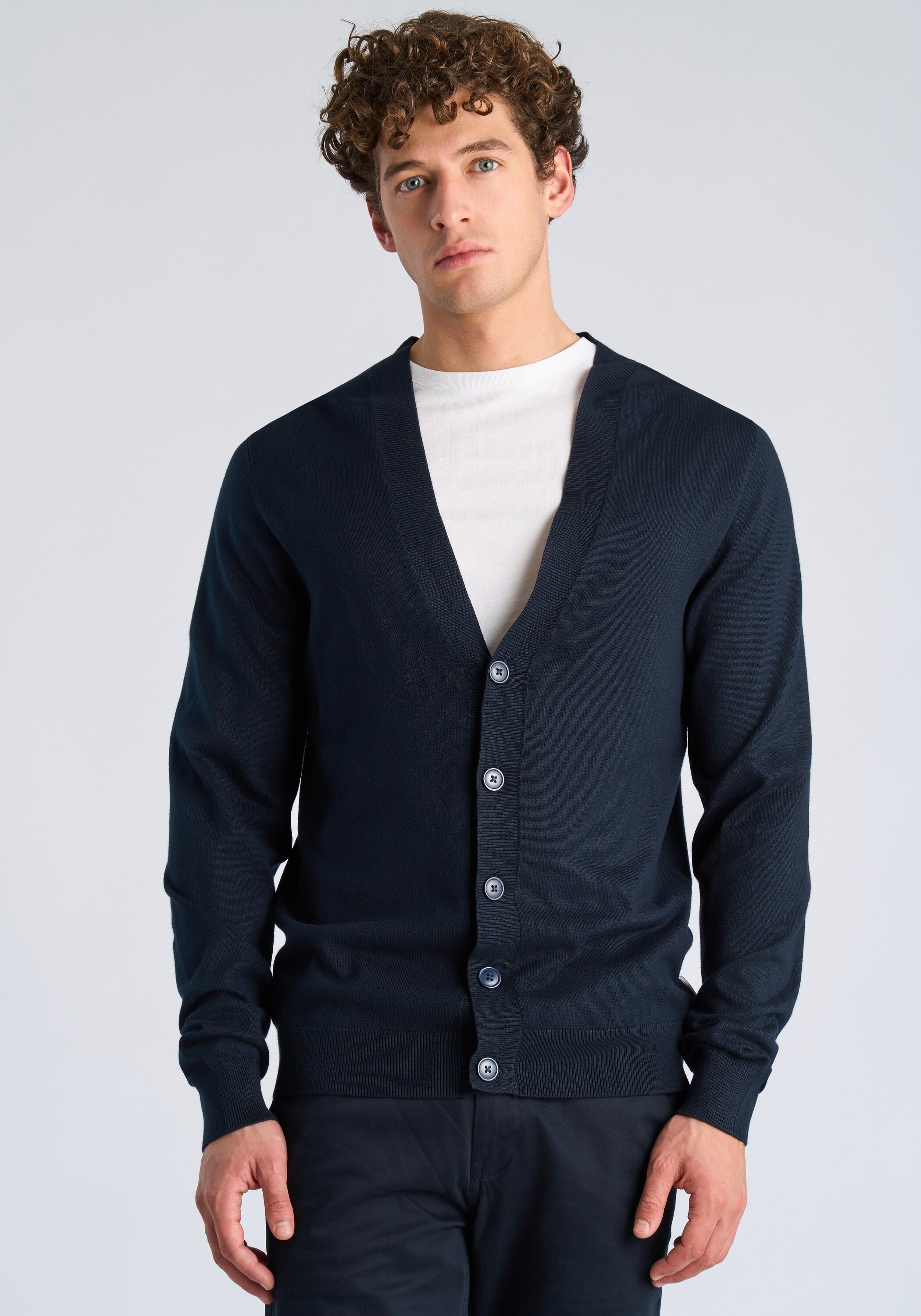 Strickjacke LINDBERGH "Cardigan Relaxed Fit", Herren, Gr. L, navy, Obermaterial: 80% Viskose, 20% Nylon, unifarben, Strickjacken Strickjacke