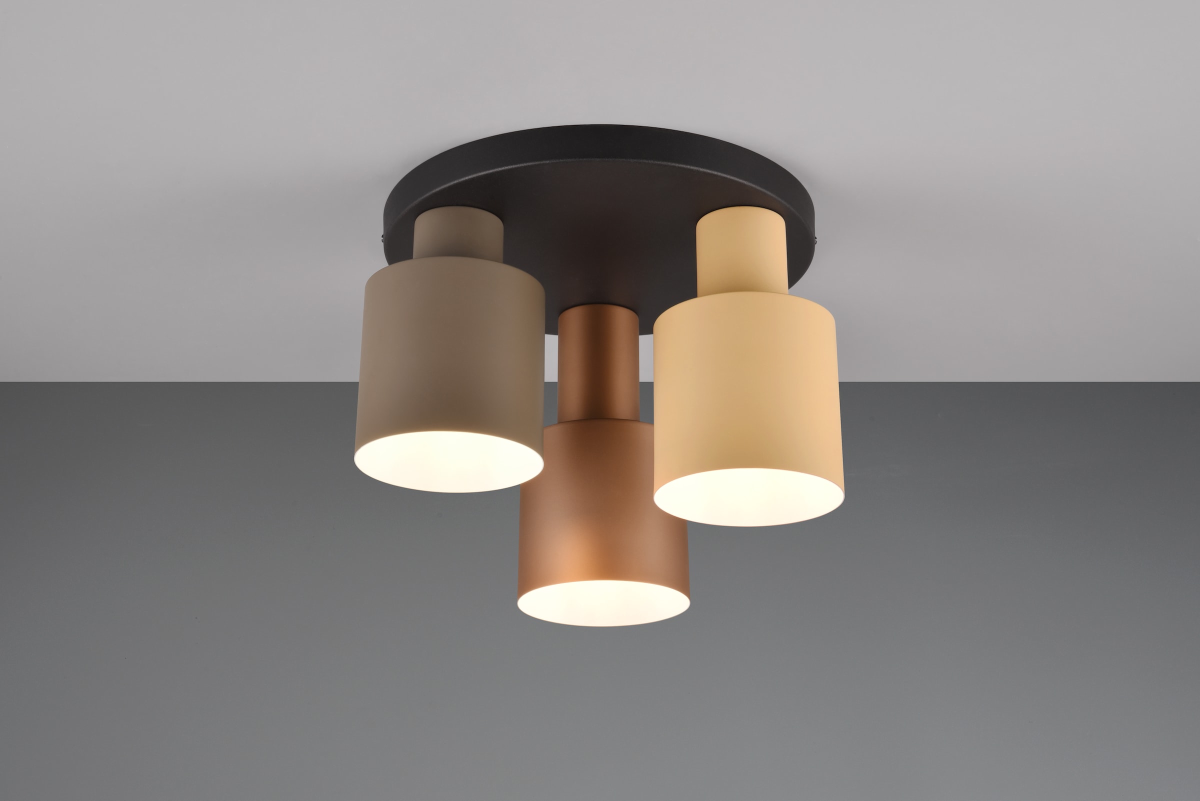 TRIO Leuchten Deckenleuchte »AGUDO, Deckenlampe Ø30cm Wohnzimmer 3-flammig exkl 3xE27 max 40W«, 3 flammig, Leuchtmittel E27 | Leuchtmittel wechselbar, mehrfarbige Lampenschirme in beige taupe & coffee, Schlafzimmerlampe