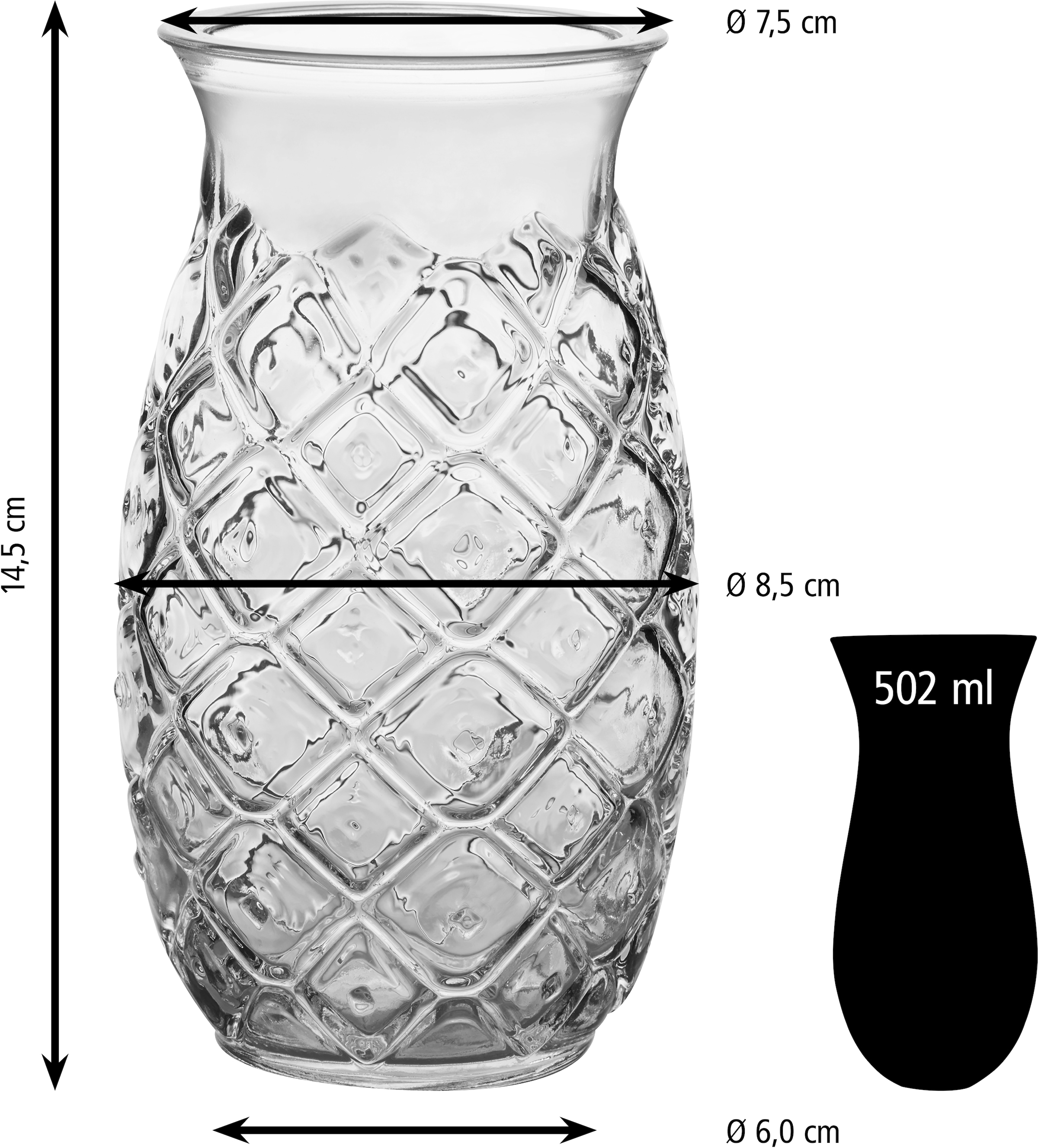 LIBBEY Cocktailglas »Libbey Trinkglas, 12er Set -TIKI- im Ananas-Design«, (Set, 12 tlg.), 502 ml, hochwertig verarbeitet, im modernen Design