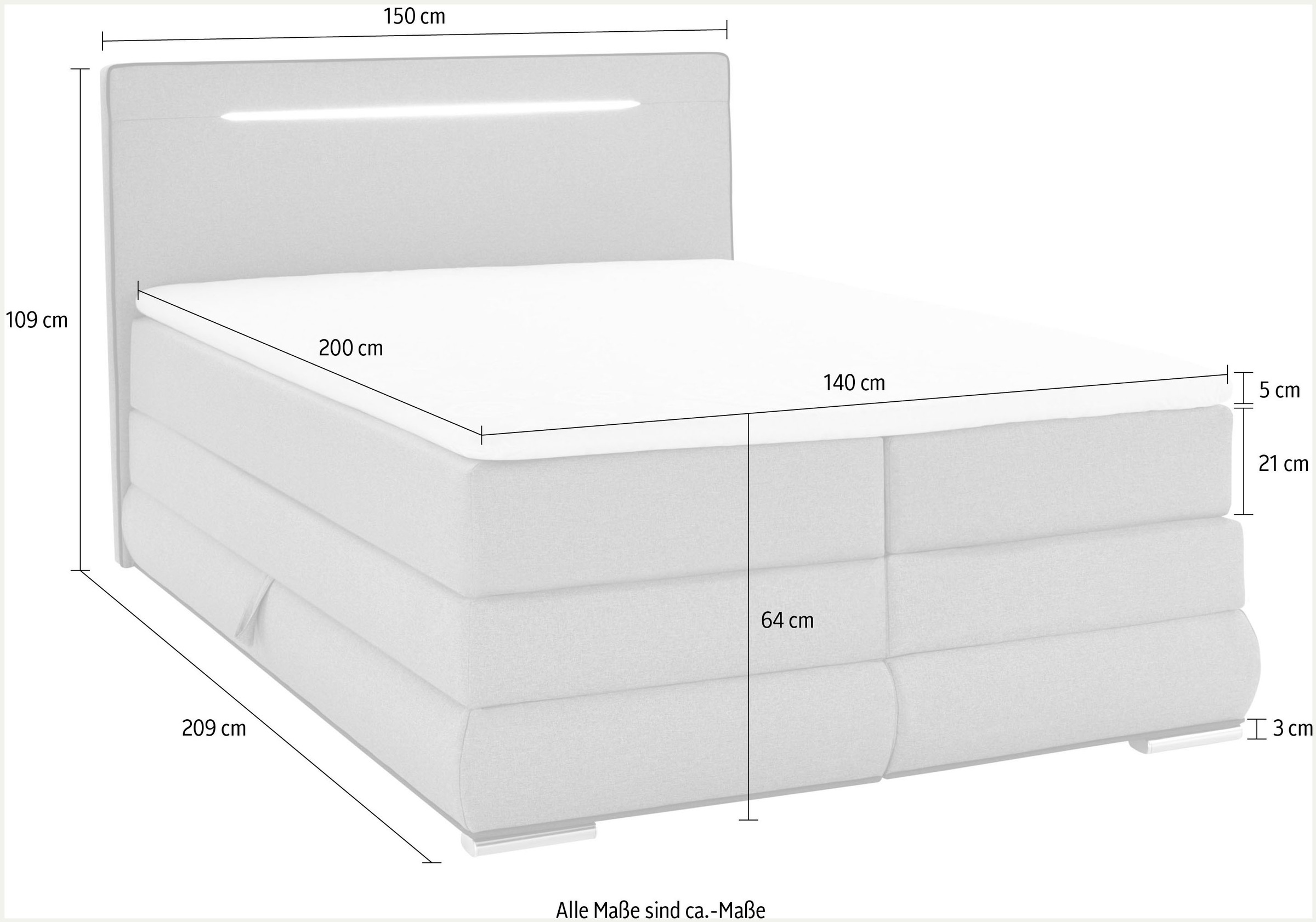 COLLECTION AB Boxspringbett, inkl. Bettkasten, LED-Beleuchtung und Topper