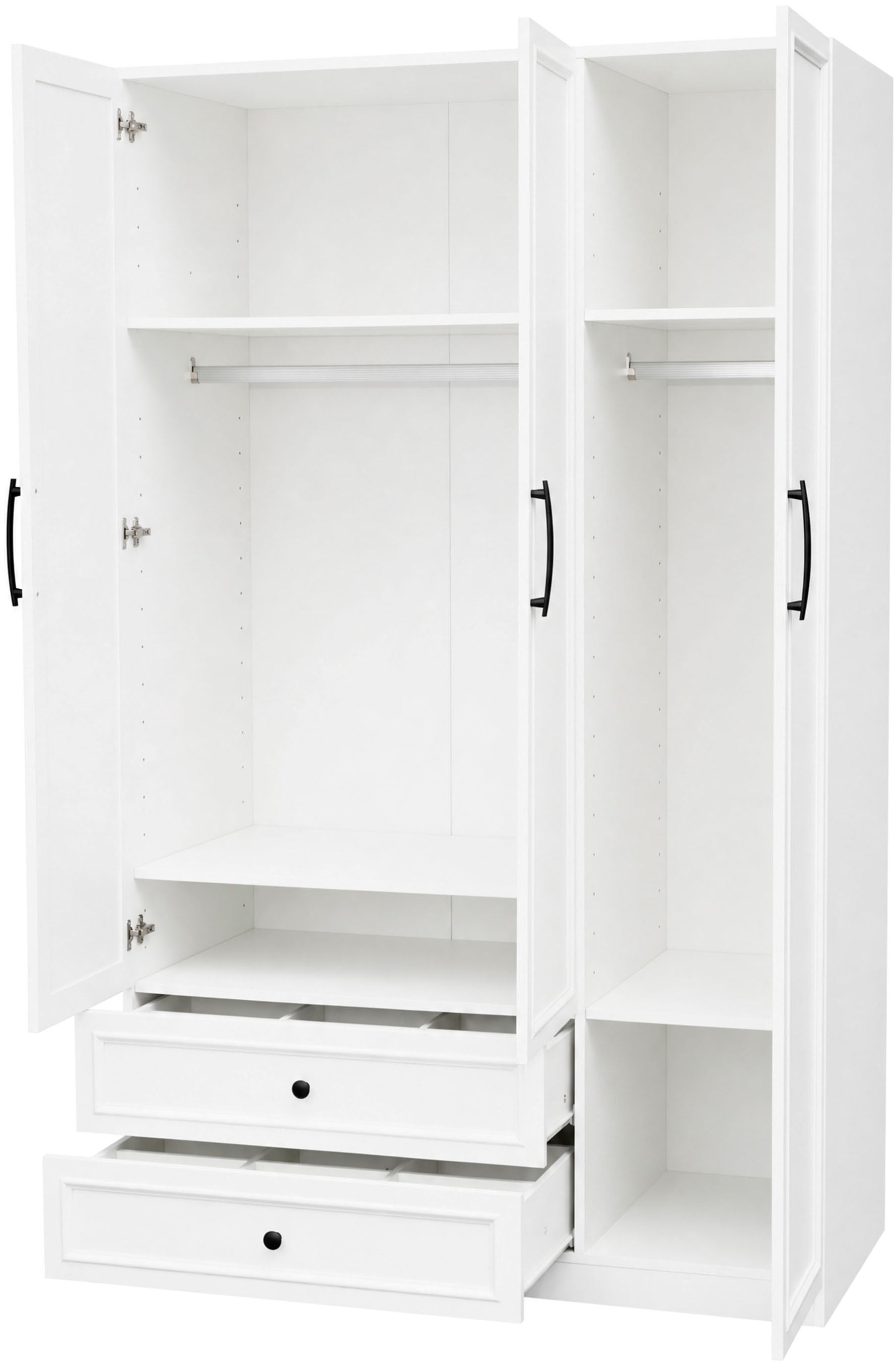 OTTO home Kleiderschrank »Arrian 120 cm Weiß | 3-türiger Drehtürenschrank im Landhausstil« Zeitloses Landhausdesign trifft auf durchdachte Stauraumlösungen