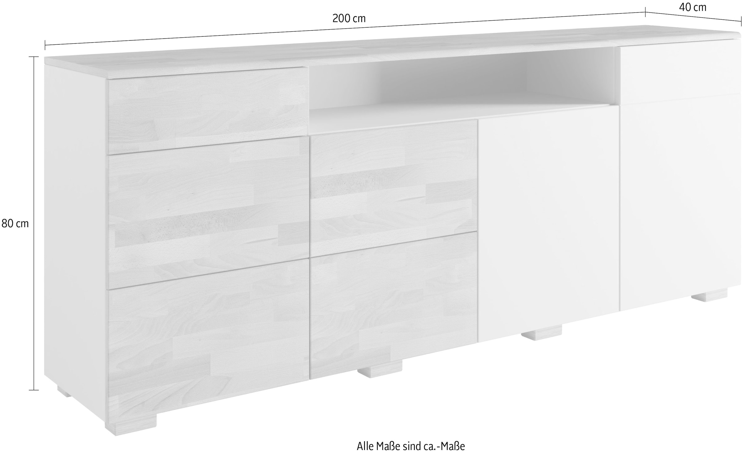 Home affaire Sideboard »Citra teilmassiv«, Breite 200cm,moderne grifflose Optik mit push to open Funktion
