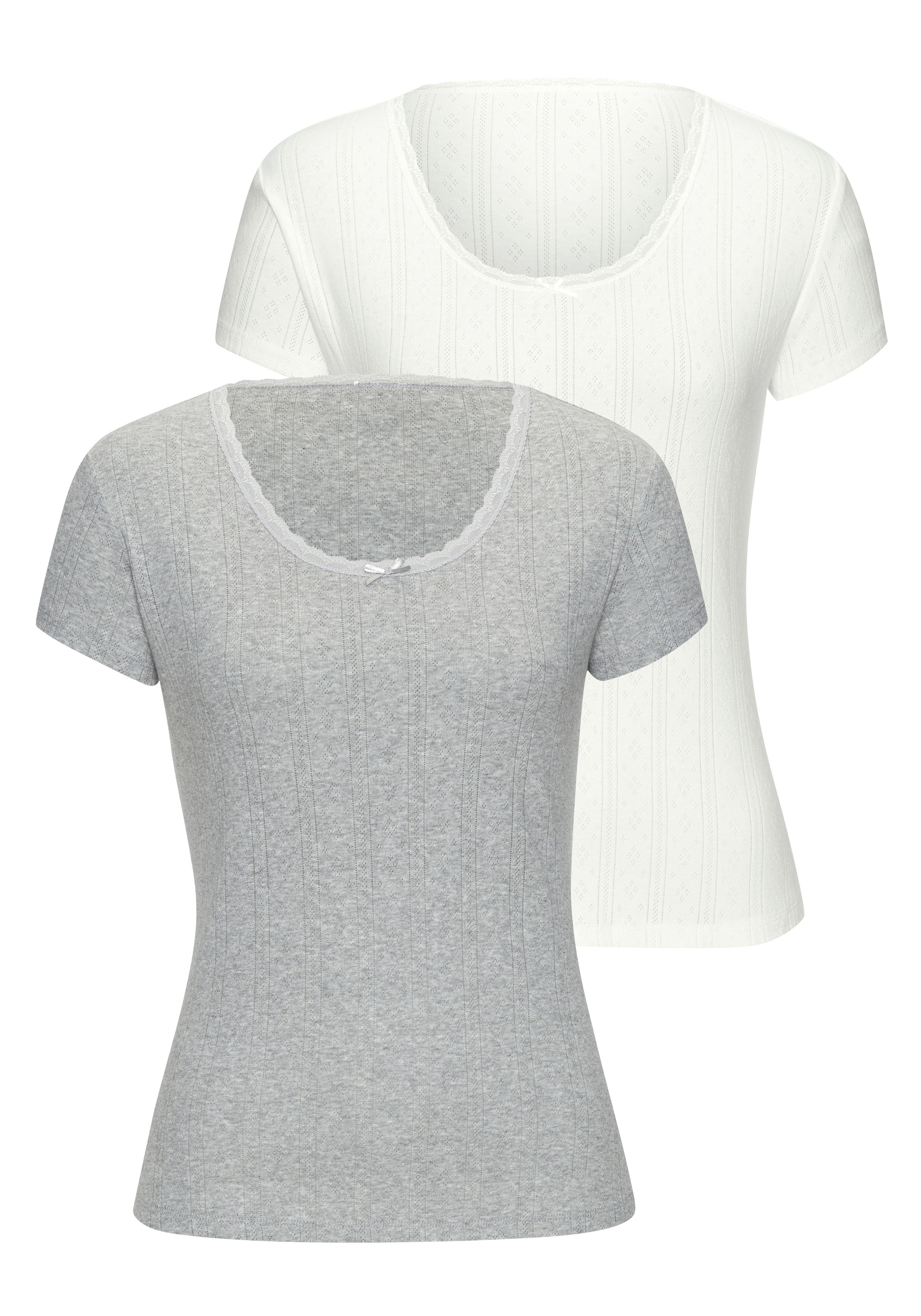 Vivance T-Shirt "Unterziehshirt" 2er-Pack, aus feiner Pointelle-Ware mit Spitze, reine Baumwolle