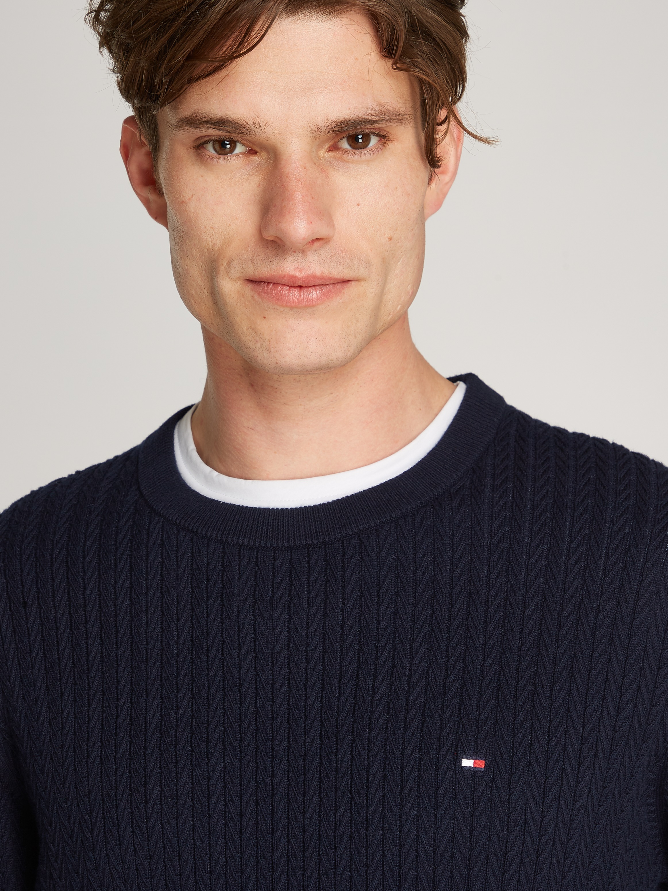 Tommy Hilfiger Strickpullover »HERRINGBONE STRUCTURE C NK«, mit Zopfmuster