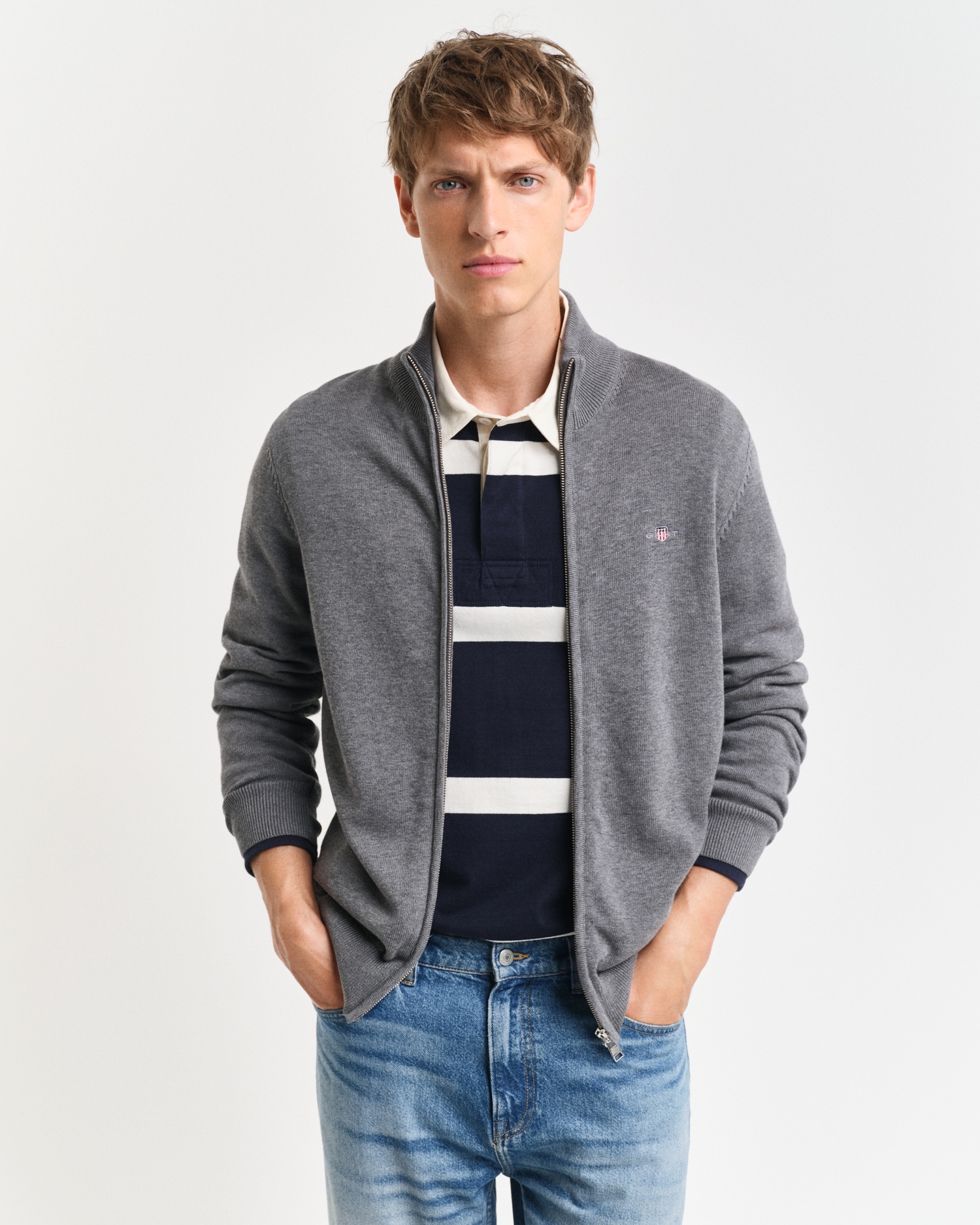 Gant Cardigan "CASUAL COTTON ZIP CARDIGAN", Mit Rippbündchen an Stehkragen, günstig online kaufen