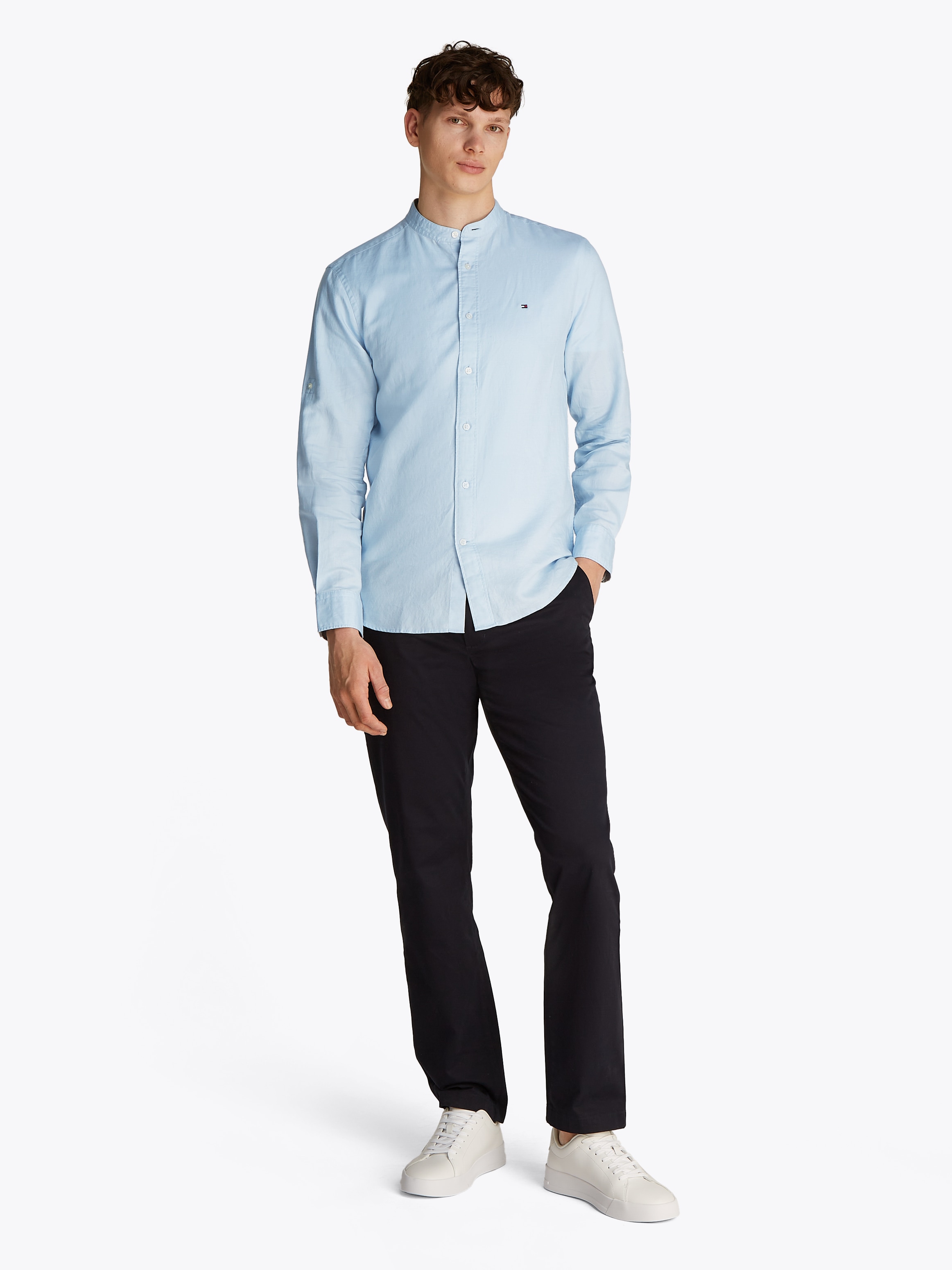 Tommy Hilfiger Langarmhemd »LINEN BLEND MAO COLLAR SHIRT«