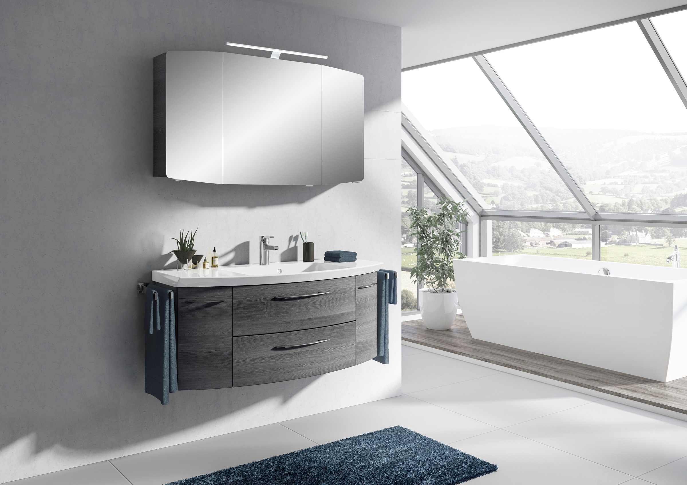 Saphir Badmöbel-Set »Cassca Sprint Waschtisch-Set Mineralmarmor-Waschtisch mit Unterschrank«, (1 St.), Waschplatz mit 2 Türen, 2 Schubladen, inkl. Türdämpfer, Badschrank