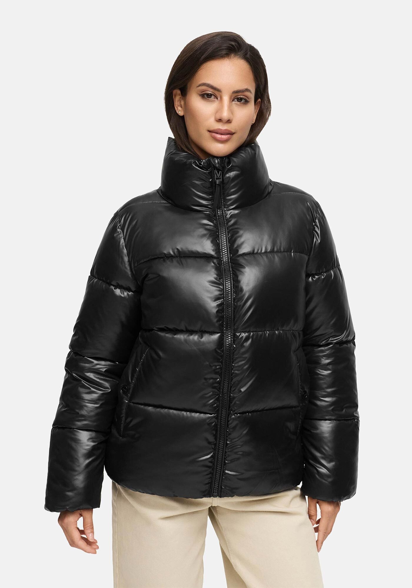 Winterjacke MARIKOO "Hazalee", Damen, Gr. L, schwarz, Obermaterial: 100% Polyester; Futter: 100% Polyester; Wattierung: 100% Polyester; Ärmelfutter: 100% Polyester, Jacken Winterjacke, mit leicht gläzendem Obermaterial und hohem Kragen