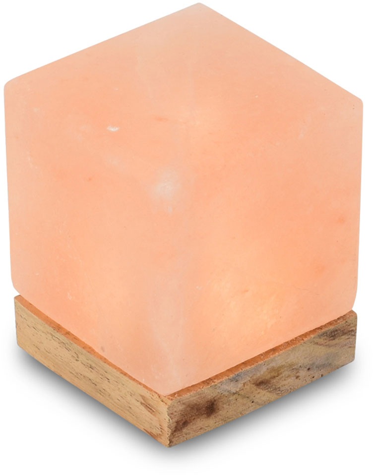Salzkristall-Tischlampe "USB-Kubus", Ø 7cm H: 9cm, 1 Stk., orange, HIMALAYA SALT DREAMS, Leuchten, Handgefertigt aus Salzkristall - jeder Stein ein