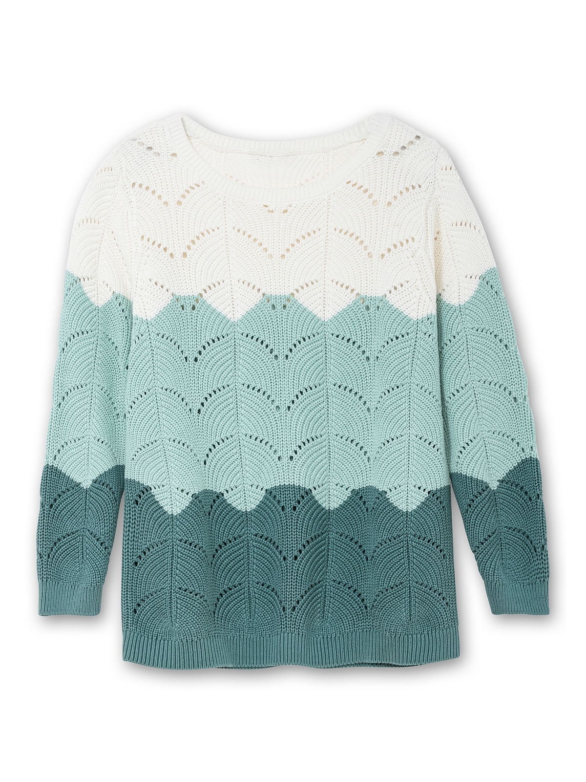 Sheego Rundhalspullover »Große Größen«, im Ajourstrick, mit Colourblocking