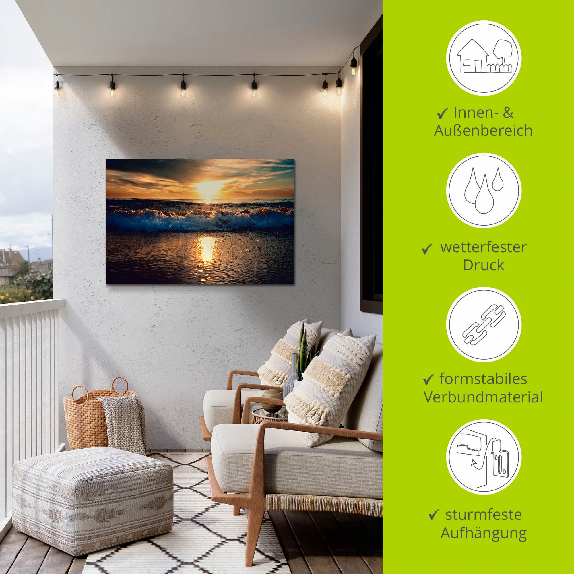 Artland Wandbild »Sonnenuntergang am Meer«, Gewässer, (1 St.), als Alubild, Outdoorbild, Leinwandbild in verschied. Größen