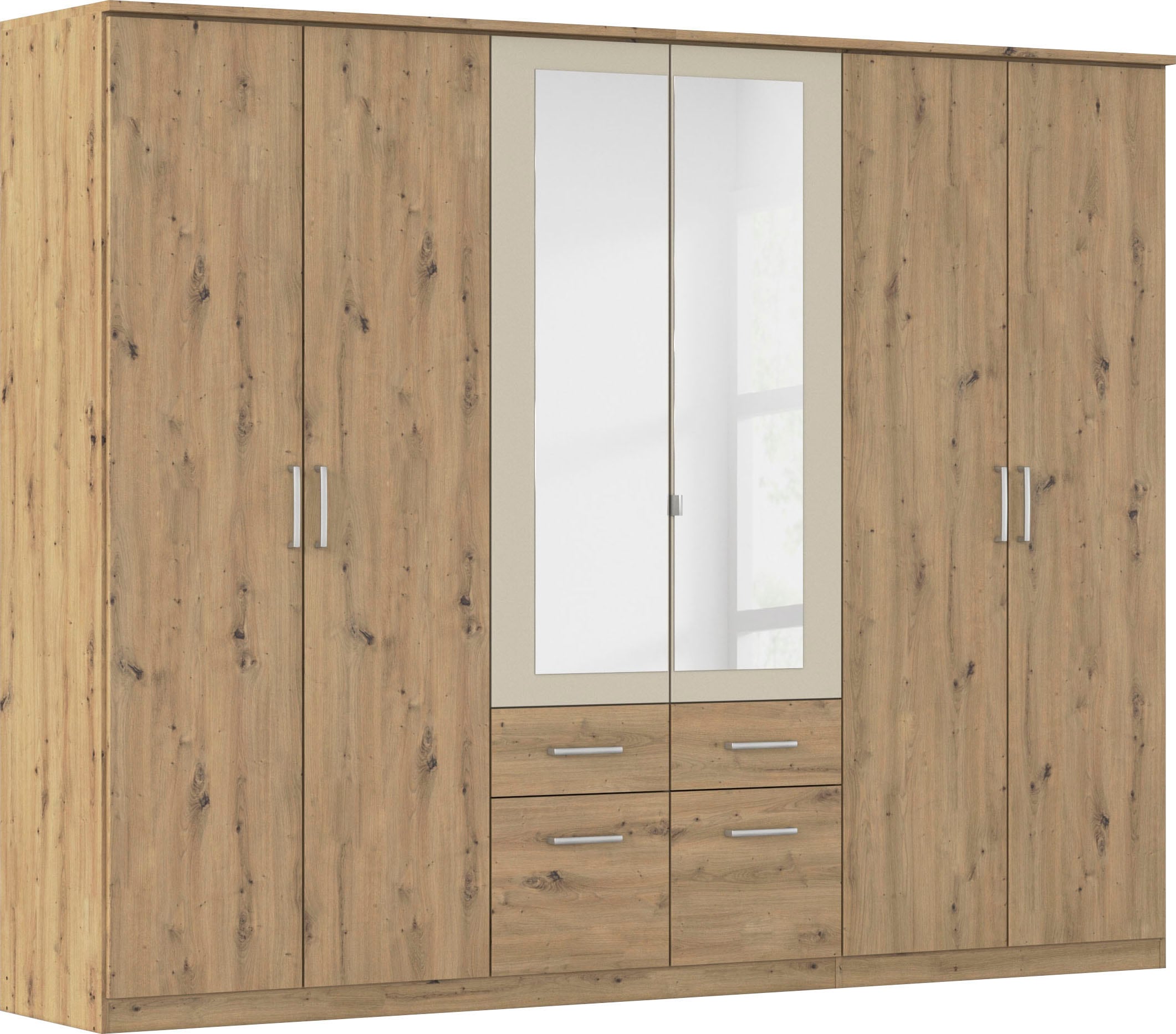 rauch "Drehtürenschrank Schrank Garderobe BURANO" mit Schubladen und Spiegelumrandung in Farbabsetzung MADE IN GERMANY
