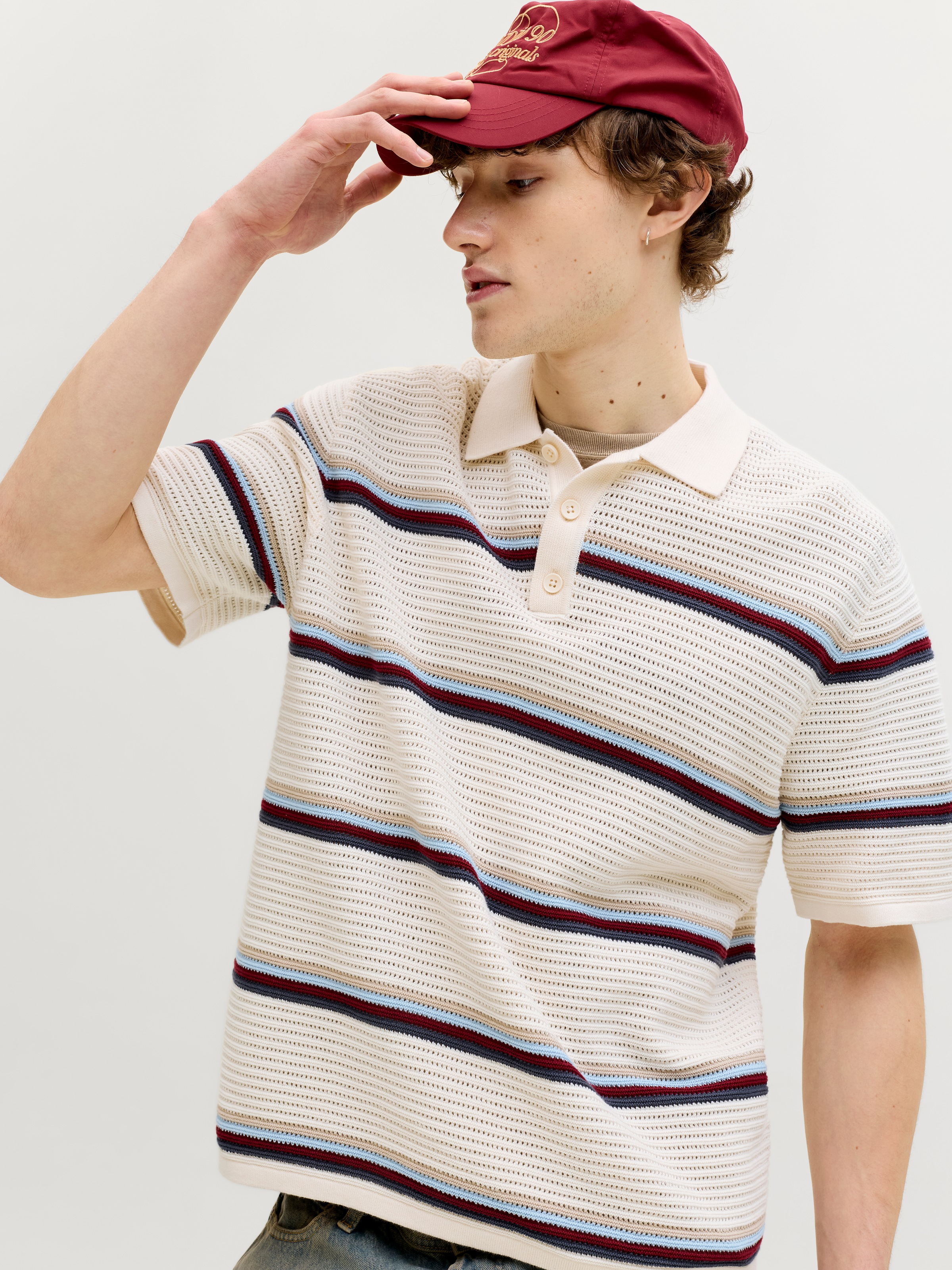 Jack & Jones Polokragenpullover "JORMAINE KNIT STRIPE POLO SN" Baumwolle, r günstig online kaufen