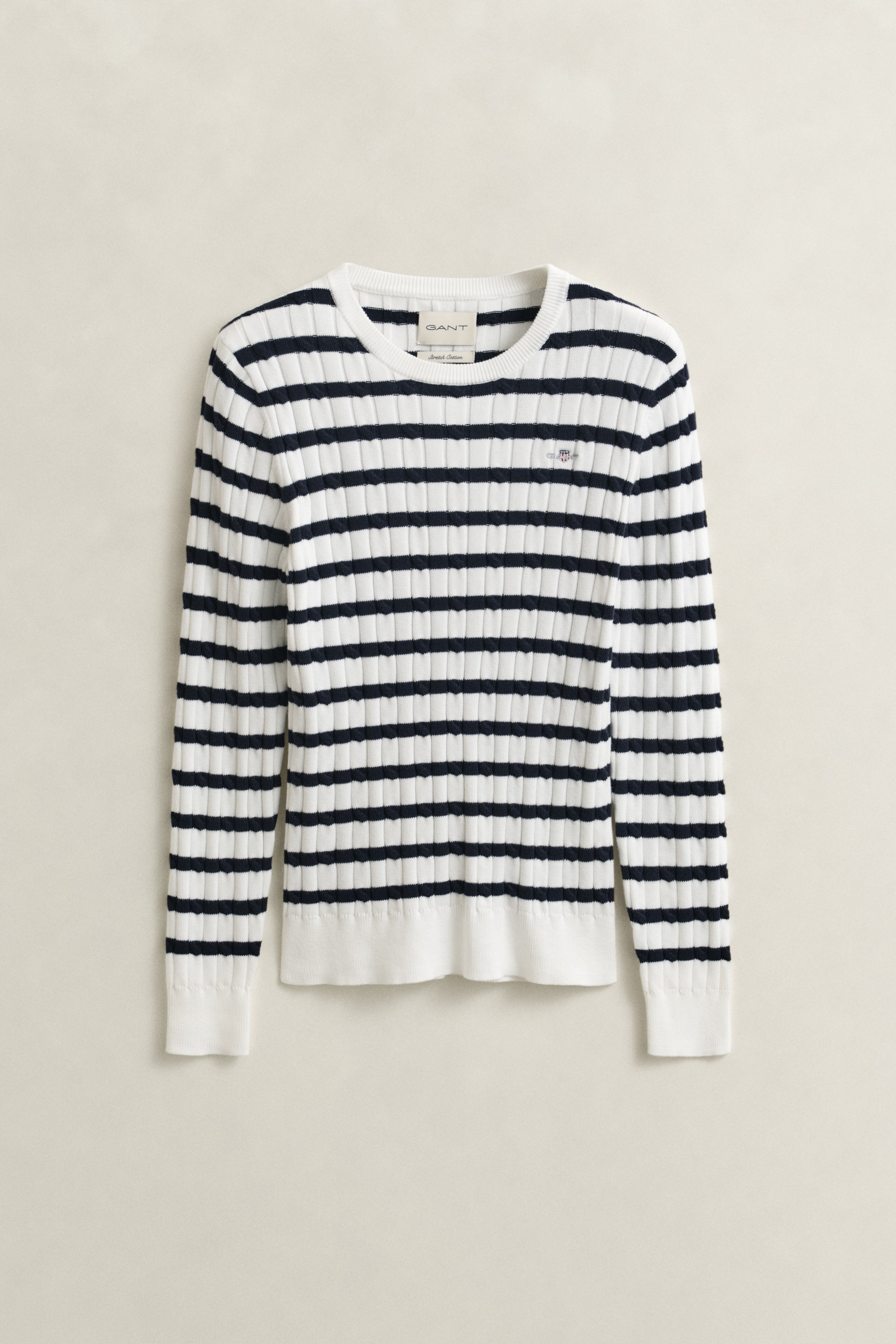 Gant Rundhalspullover »STRETCH COTTON CABLE STRIPE C-NECK«
