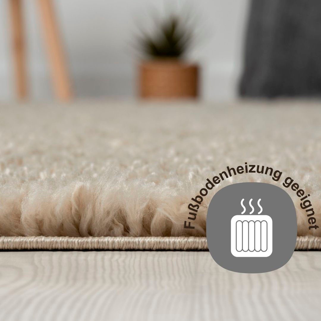 Myflair Möbel & Accessoires Hochflor-Bettumrandung »My Shaggy«, (3 tlg.), Shaggy, Uni-Farben, leicht glänzend, extra flauschig, Läufer-Set