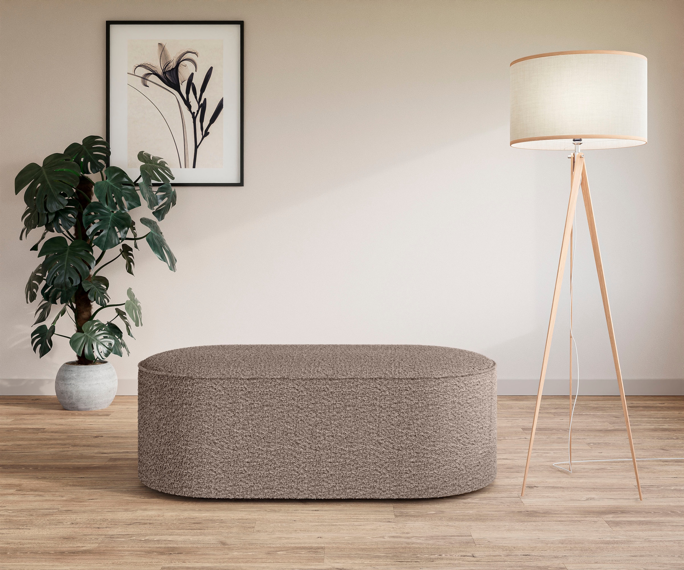 OTTO home Polsterhocker "EIVIND Sitzhocker, Maße: B/T/H: 142/70/48 cm" auch in Bouclé und Feincord, mit Wellenunterfederung