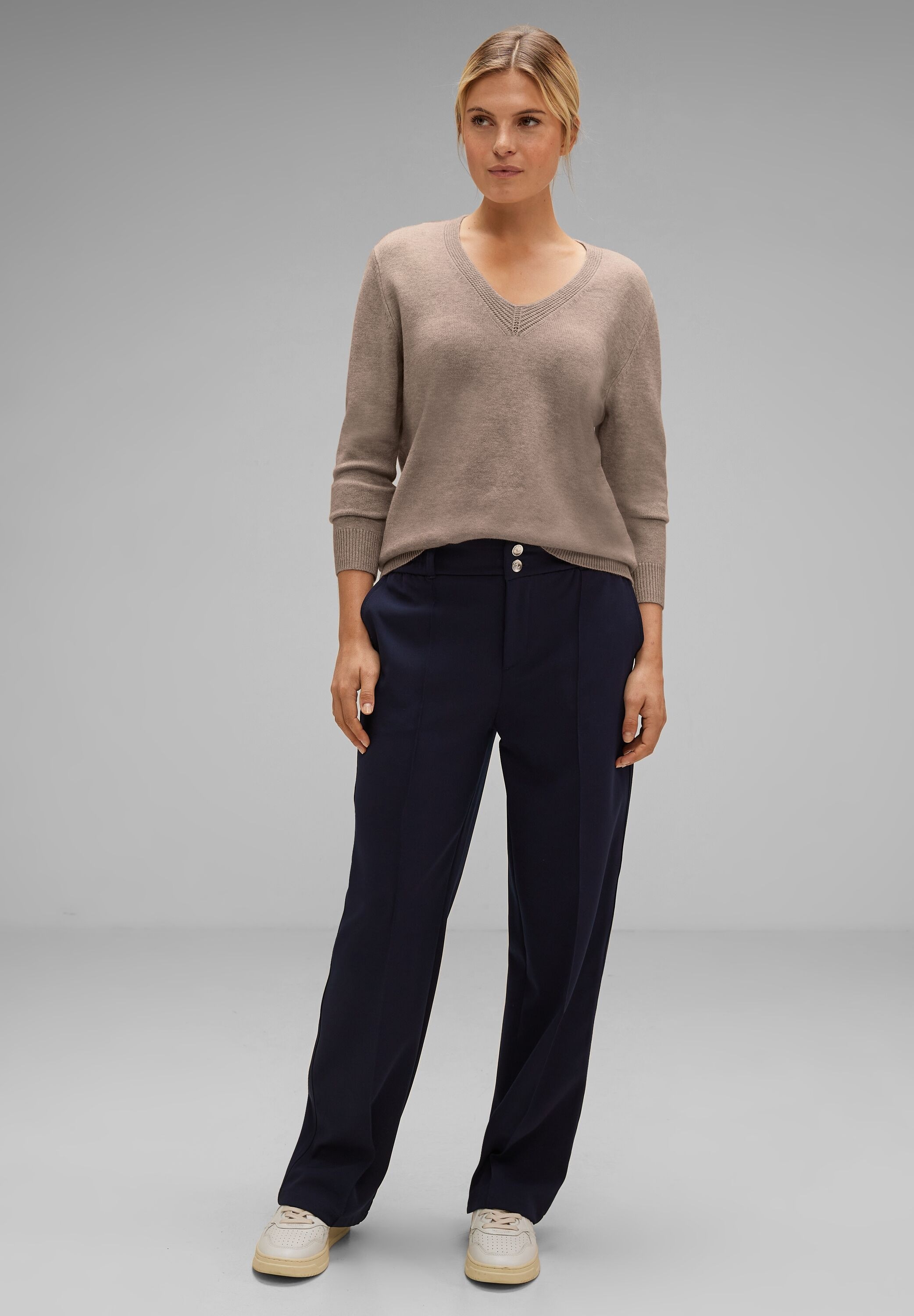 STREET ONE V-Ausschnitt-Pullover, in Melange Optik