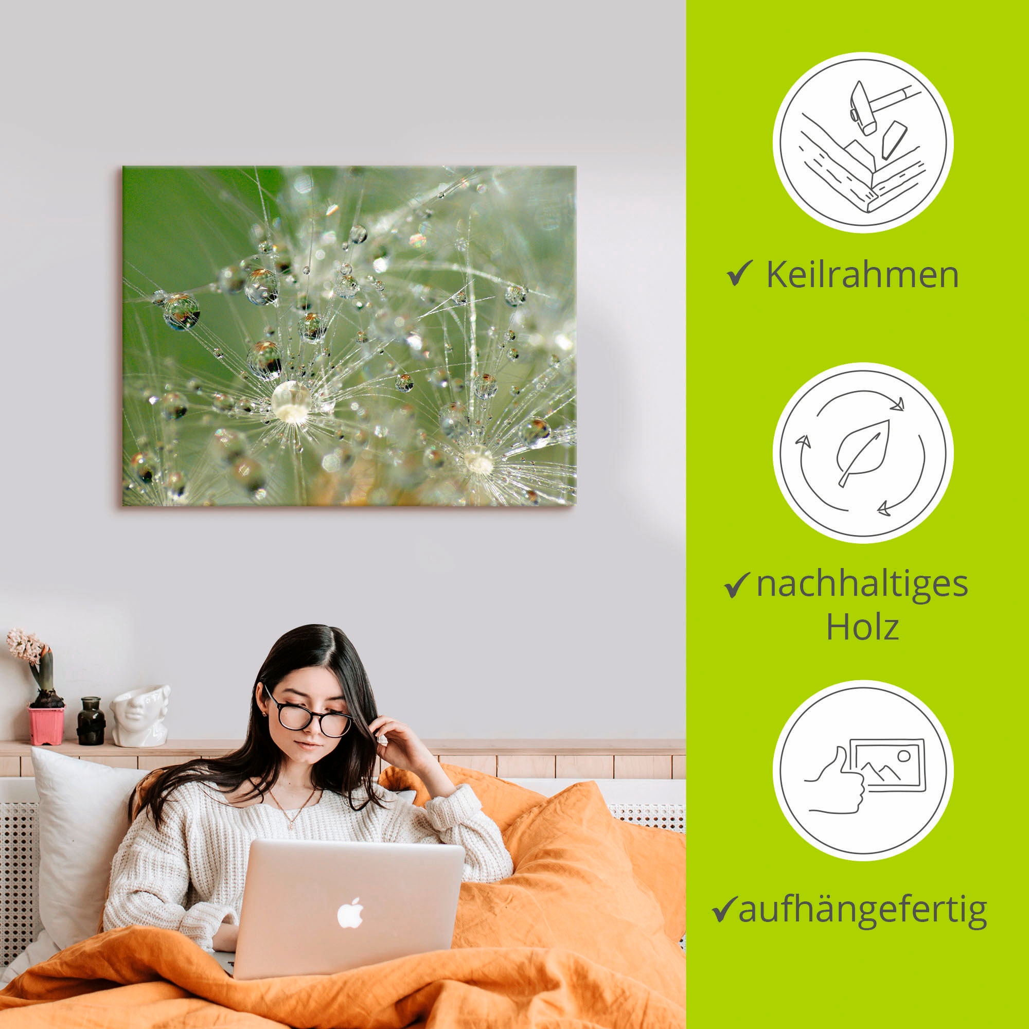 Artland Wandbild »Wassertropfen Pusteblume«, Blumen, (1 St.), als Leinwandbild, Wandaufkleber in verschied. Größen