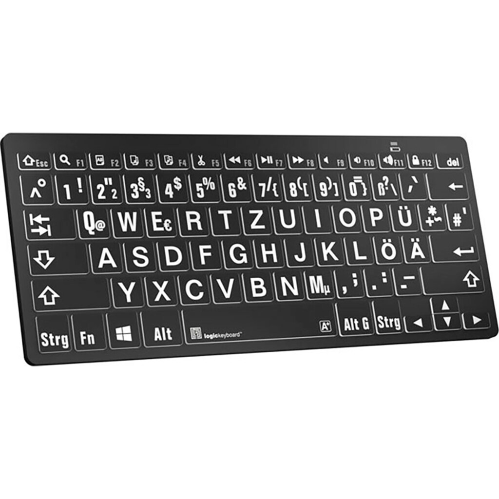 Logickeyboard Wireless-Tastatur »XL-Print White on Black DE (PC/BT)«, (Ziffernblock-Fn-Tasten)