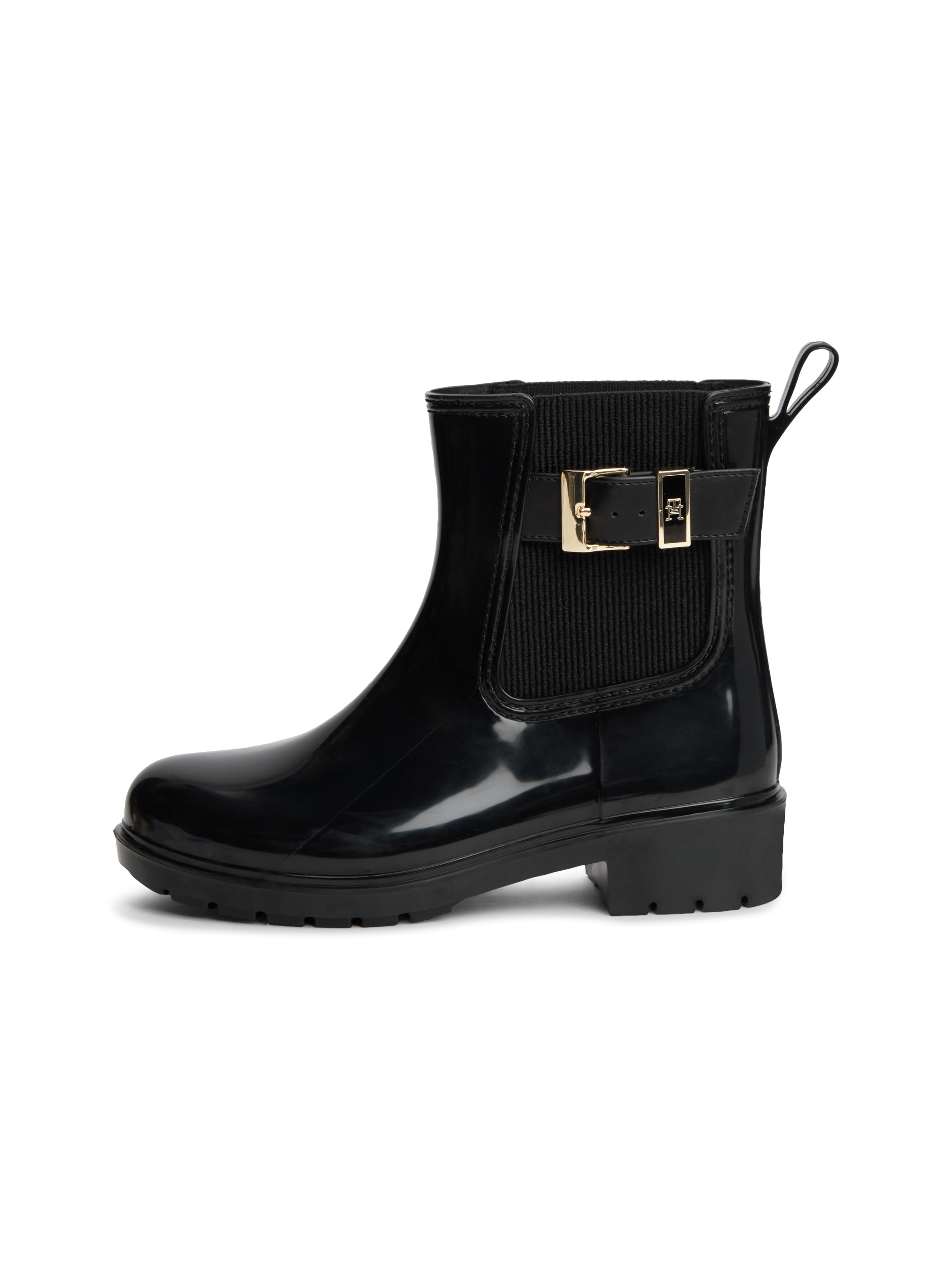 Tommy Hilfiger Gummistiefelette »TH BUCKLE GLOSSY ANKLE RAIN BOOT«  Blockabsatz, Regenboots, Gummistiefel mit modischer Zierschnalle