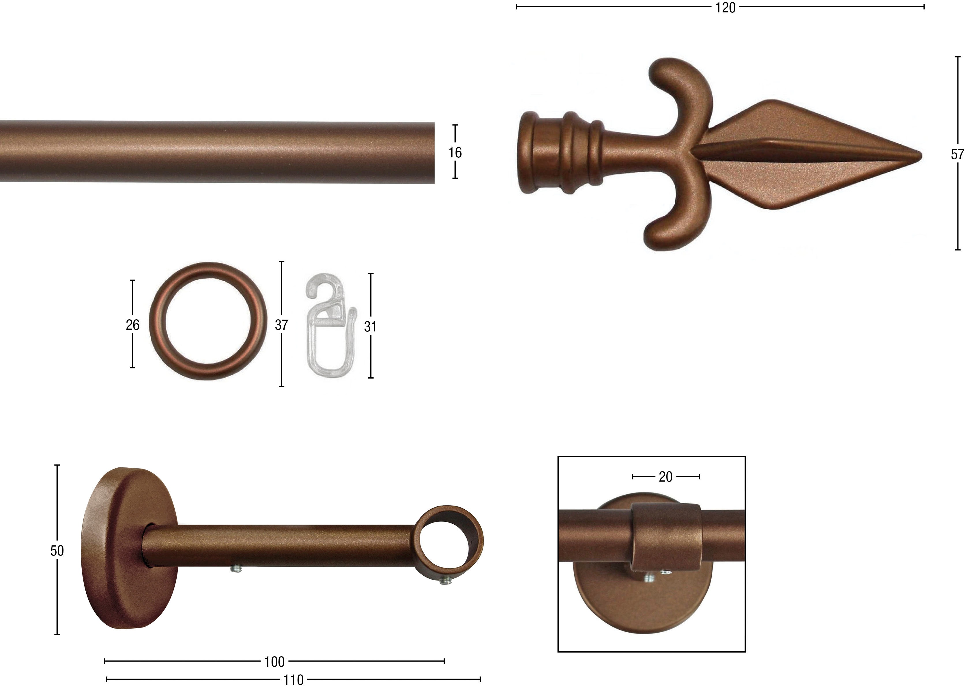Thumbnail - GARESA Gardinenstange "RUSTIKA" Ø 16 mm 1 läufig-läufig Wunschmaßlänge;Träger;Endstücke;Befestigungsmaterial;Montageanle...