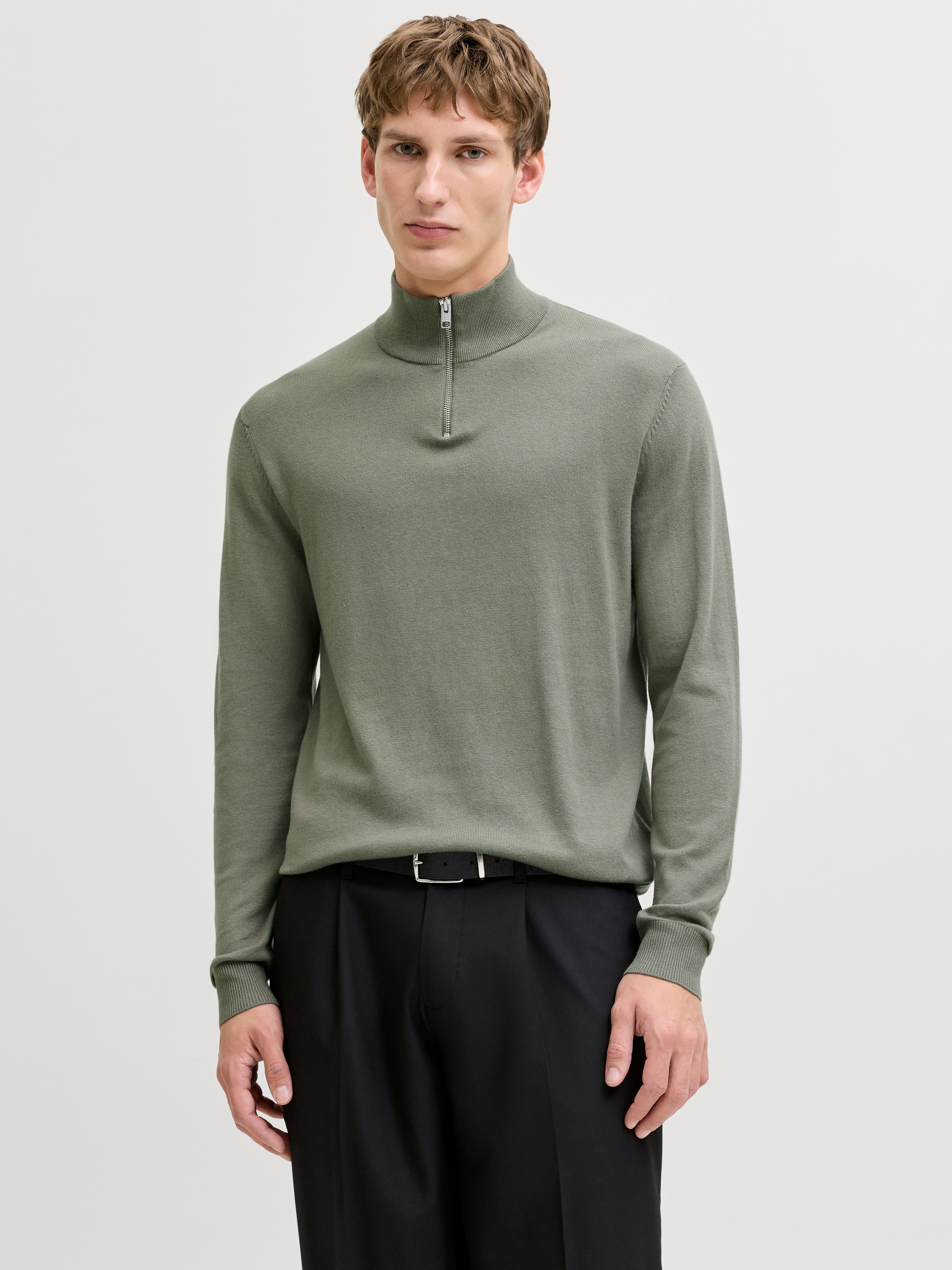 Jack & Jones Troyer "JJEEMIL KNIT HALF ZIP NOOS" mit Rippbündchen günstig online kaufen
