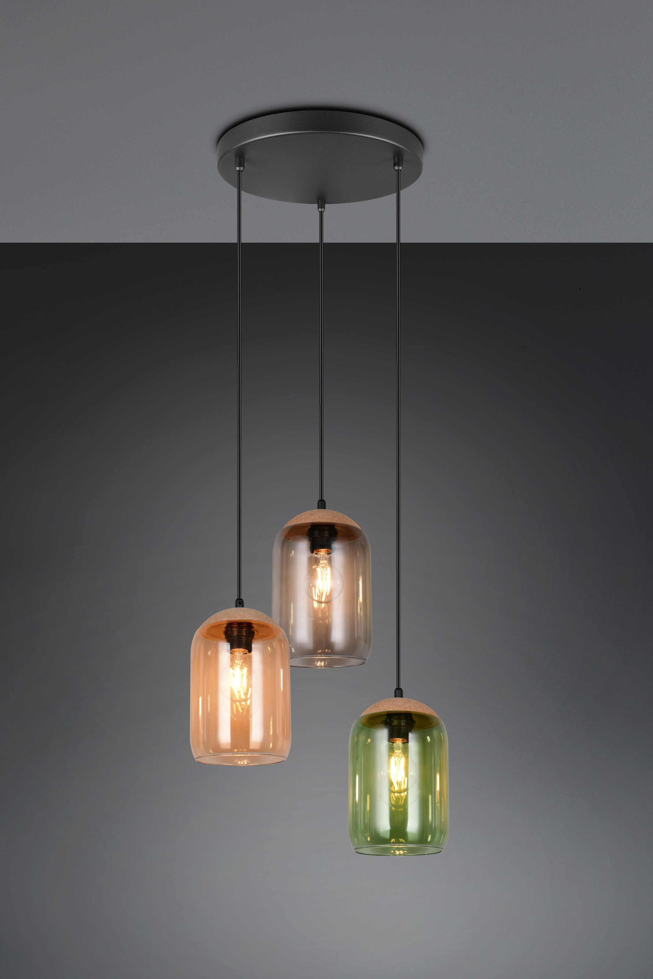 TRIO Leuchten Pendelleuchte »CORK, mehrflammige Hängelampe mit bunten Glasschirmen exkl E27 max 10W« E27 1 Stk. warmweiß - kaltweiß aus min. 50% Recycling-Material (Glas), Höhe bis 150 cm