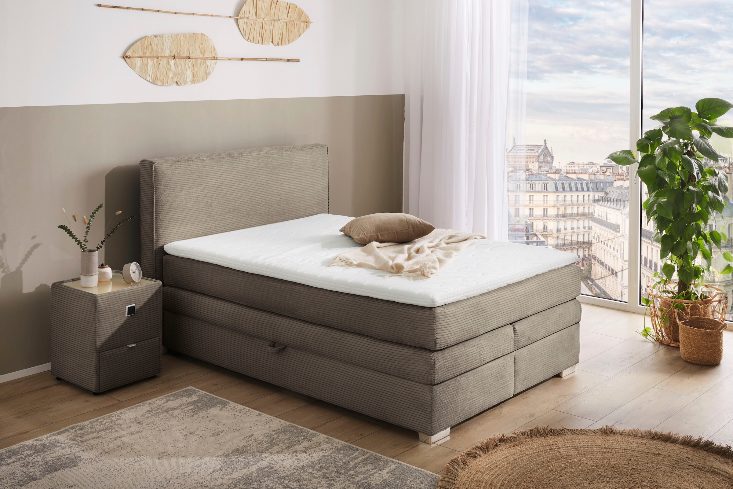 Jockenhöfer Gruppe Boxspringbett »Arabella, 2x 70er Boxen mit Stauraum«, Wende-Bonell-Federkern-Matratze (H2/H3), inkl. Topper
