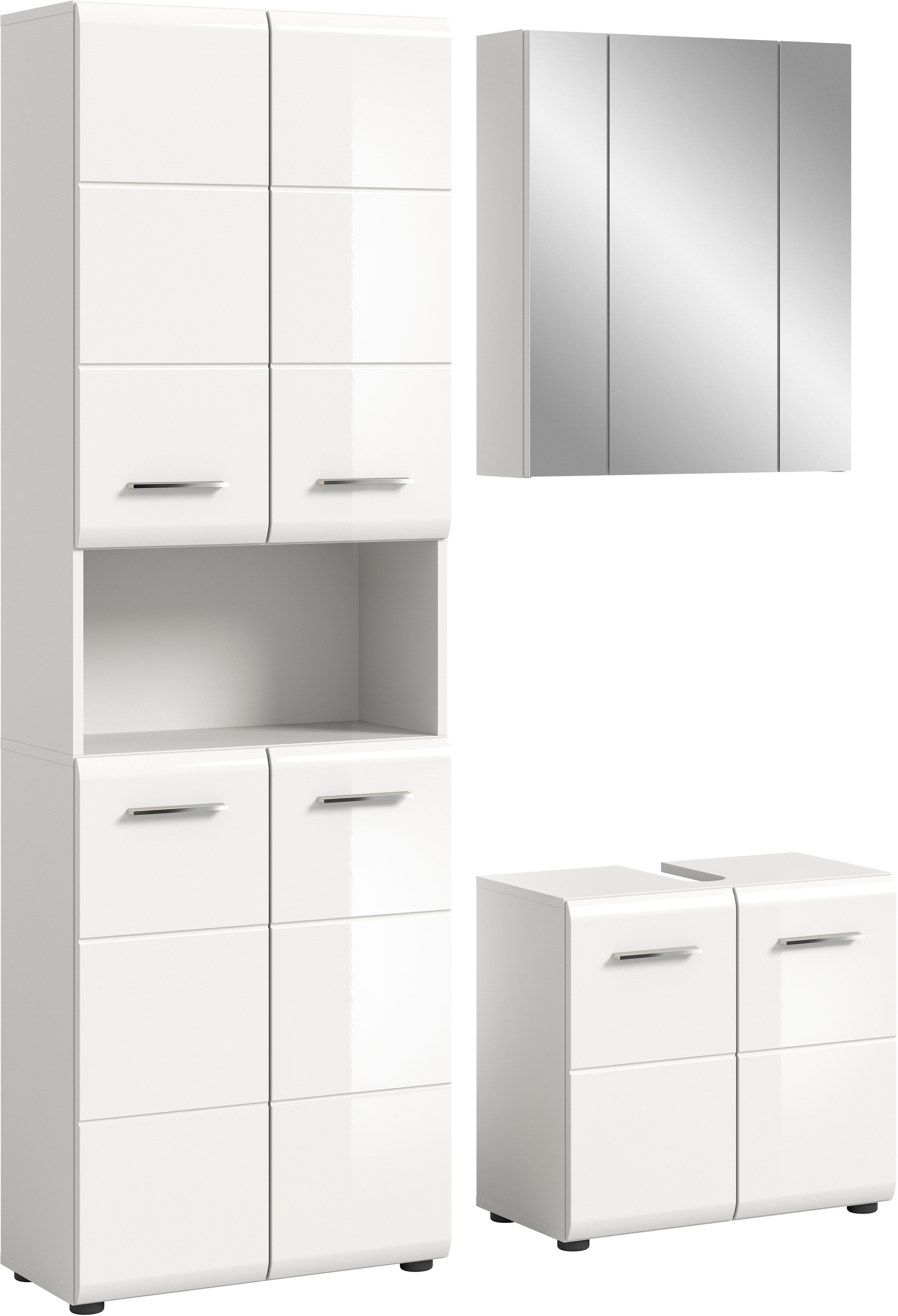 welltime Badmöbel-Set "FLORENZ, 3-teilige Badkombination, hochwertige MDF-Front" Set, best. aus: 1 Hochschrank, 1Waschbeckenunterschrank, 1 Spiegelschrank