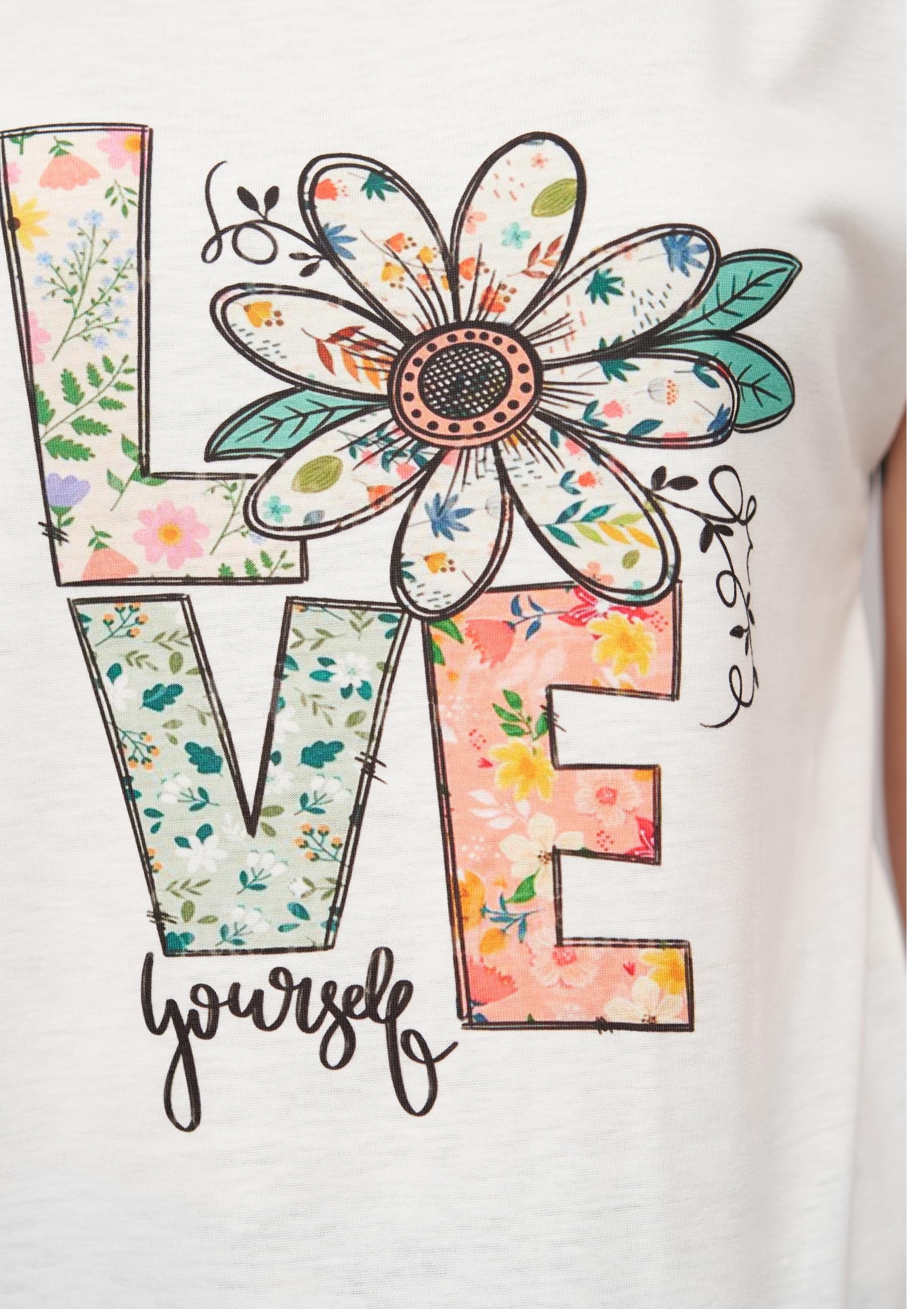 CLOUD 5IVE T-Shirt »CLOUD 5IVE Viskose T-Shirt mit Love-Blumen Print« 1 Stk. tlg.