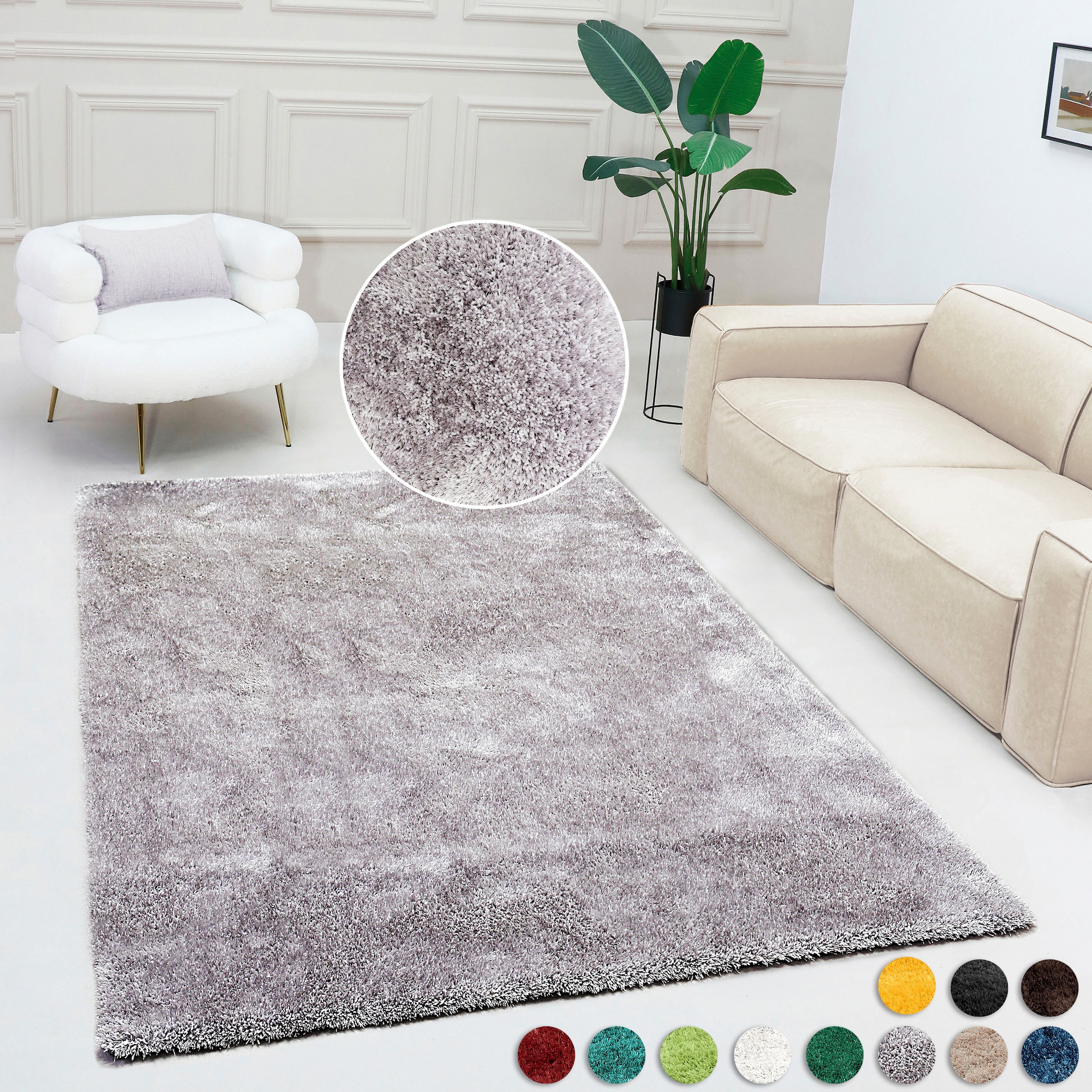 Teppich BRUNO BANANI "Dana Teppich, besonders weich und kuschelig, Kundenliebling" Gr. 7, silber (silberfarben), B:240cm H:30mm L:320cm, Kunstfaser, Teppiche, Teppich, uni, Mikrofaser Teppiche, Wohnzimmer, Schlafzimmer, Esszimmer