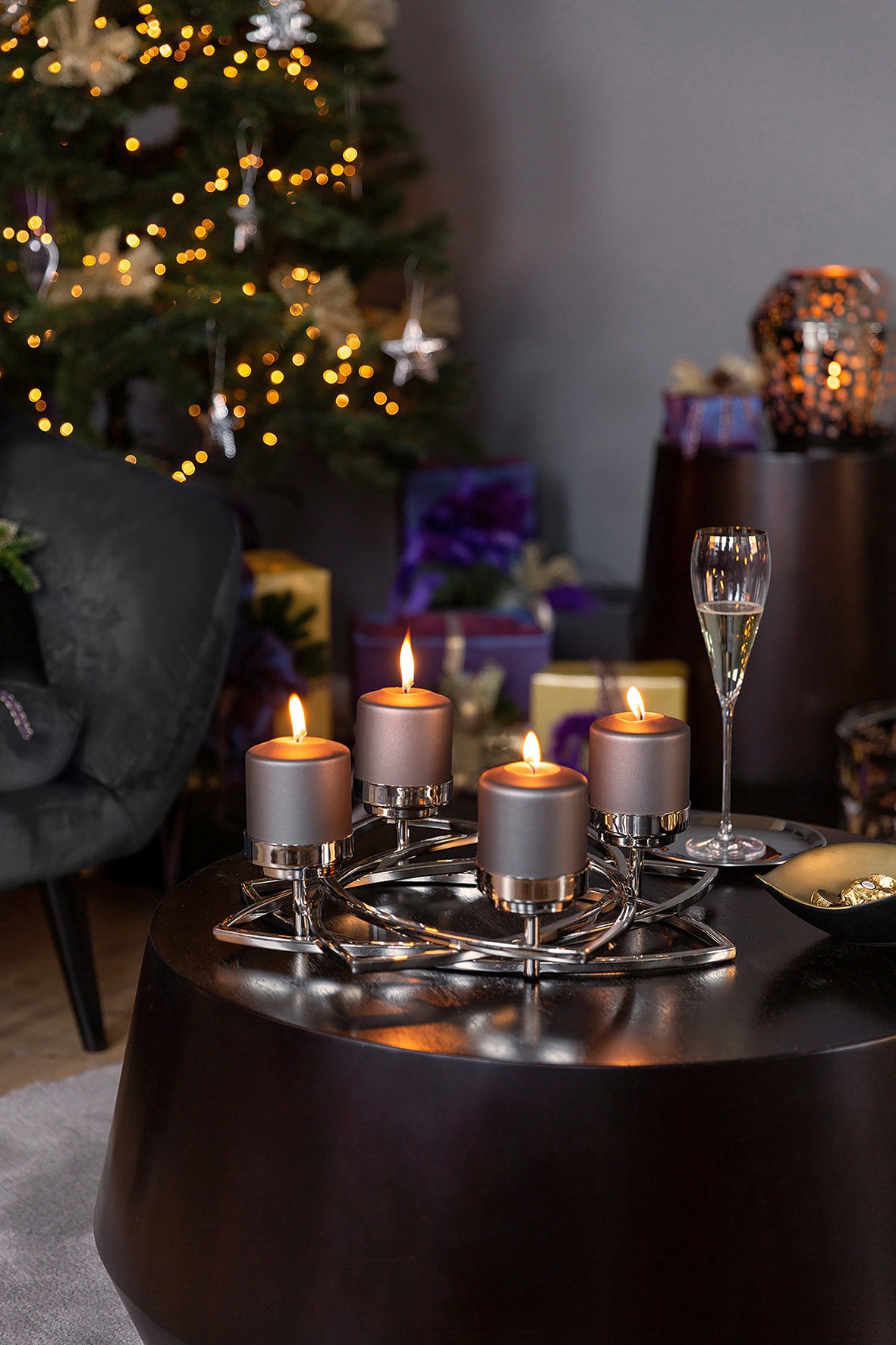 Fink Kerzenleuchter "ZAPPORA" Adventskranz, Leuchterkranz, 4-flammig, verni günstig online kaufen