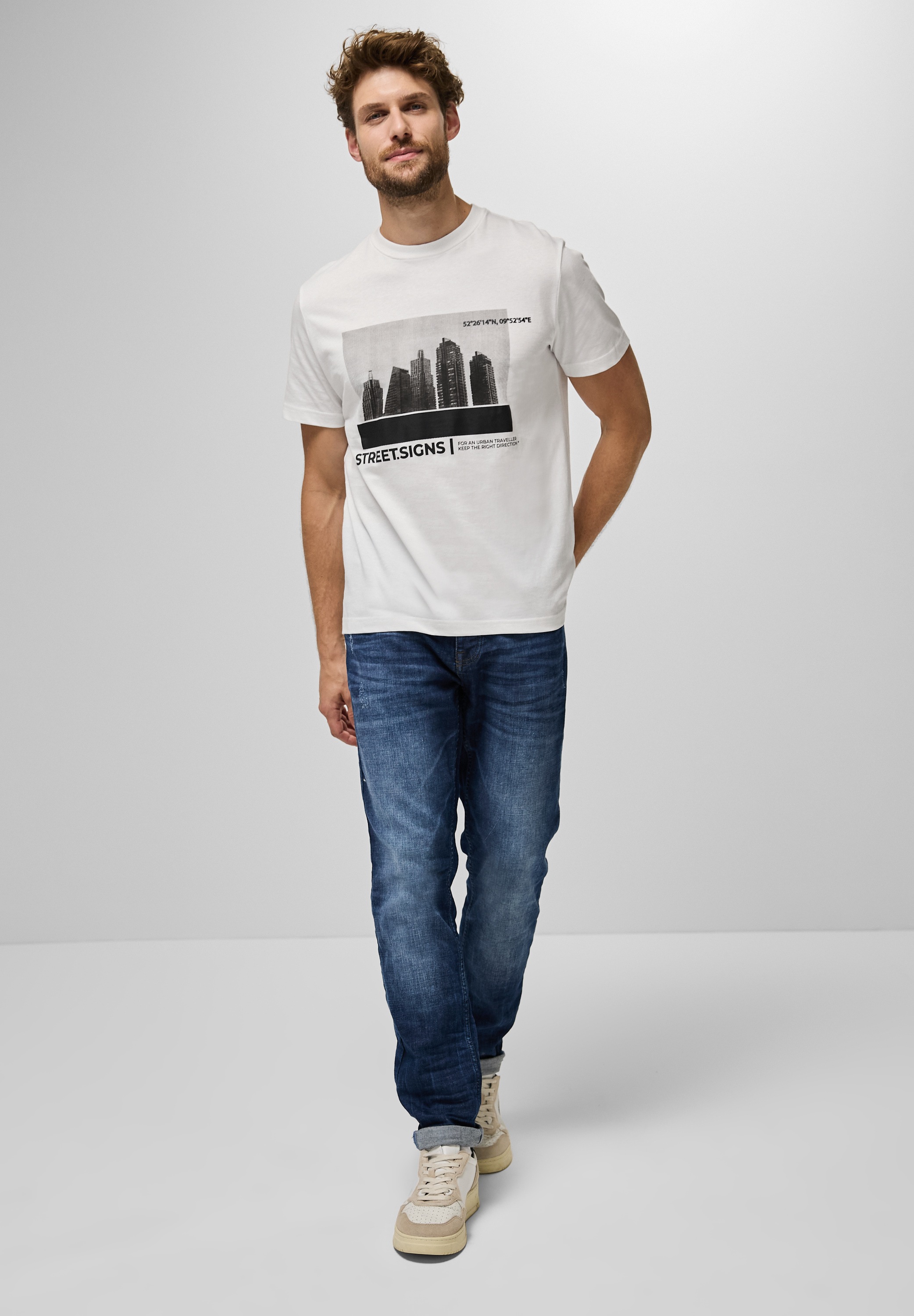 STREET ONE MEN Langarmshirt, aus reiner Baumwolle
