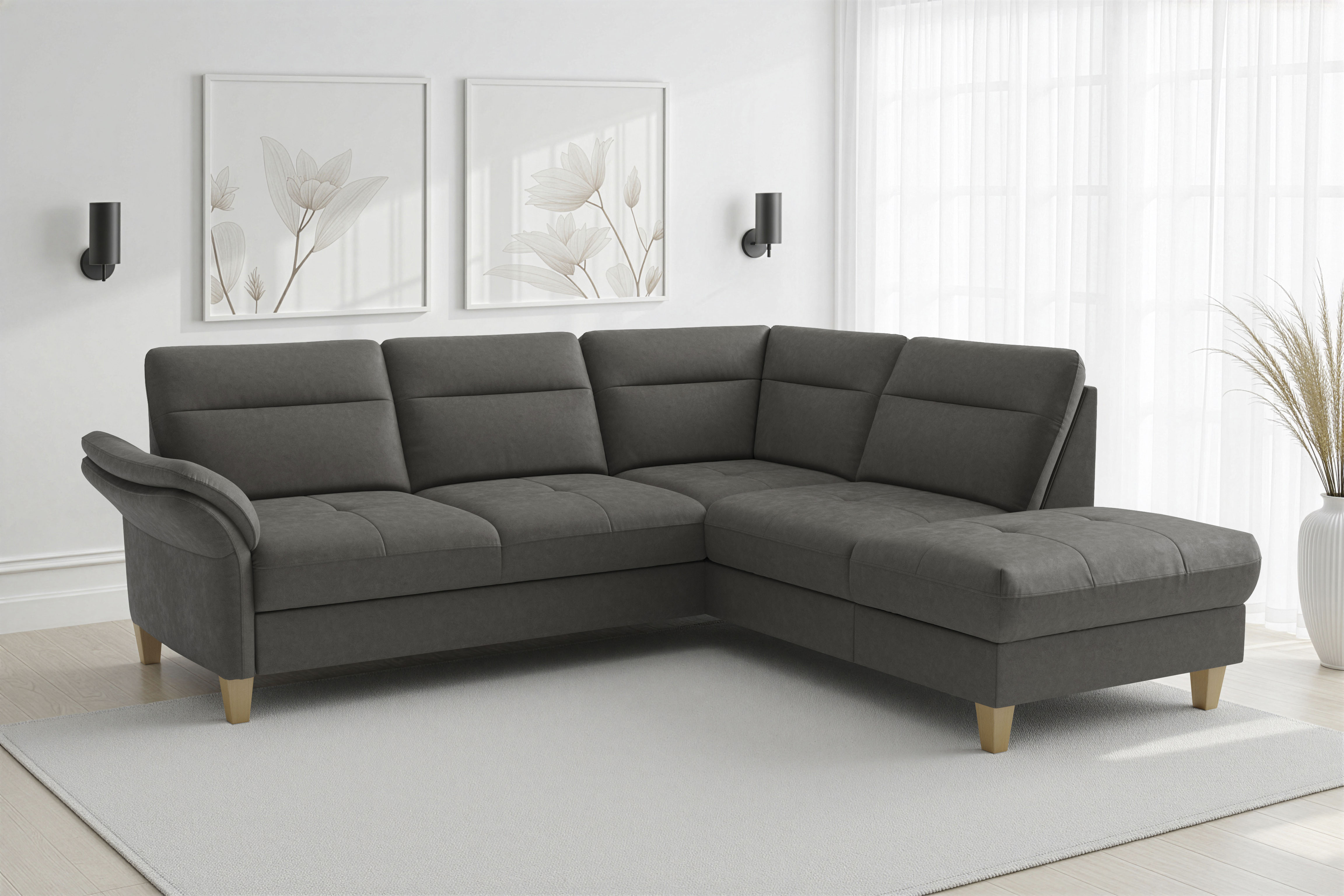 sit&more "Pamela L-Form, B: 218 cm, optional Schlaffunktion & Bettkasten" wahlweise mit Armteilverstellung, Sofa mit Federkern, Sitzhöhe: 48 cm