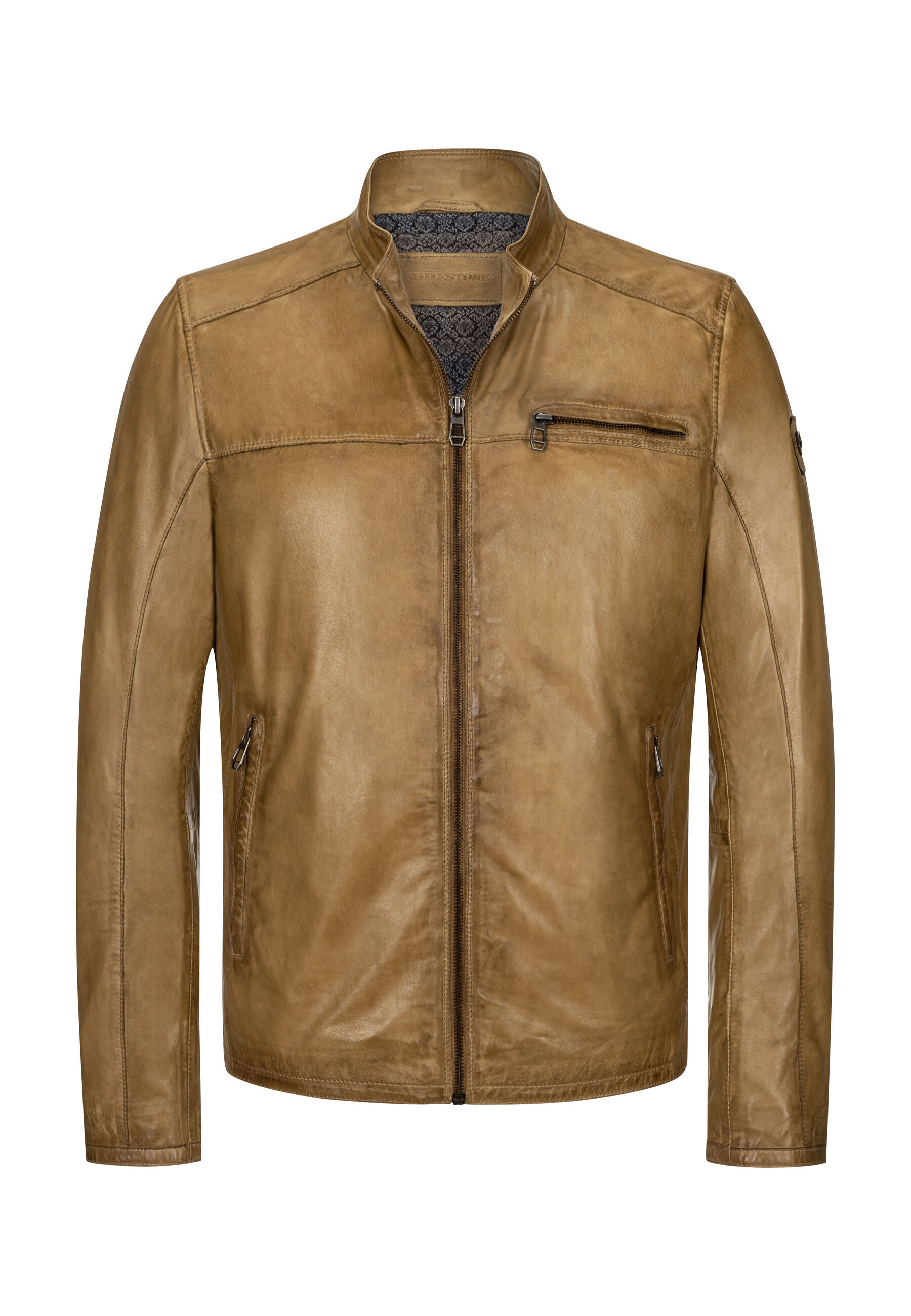 Milestone Lederjacke "MSMarco" ohne Kapuze robuste Metallreißverschlüsse
