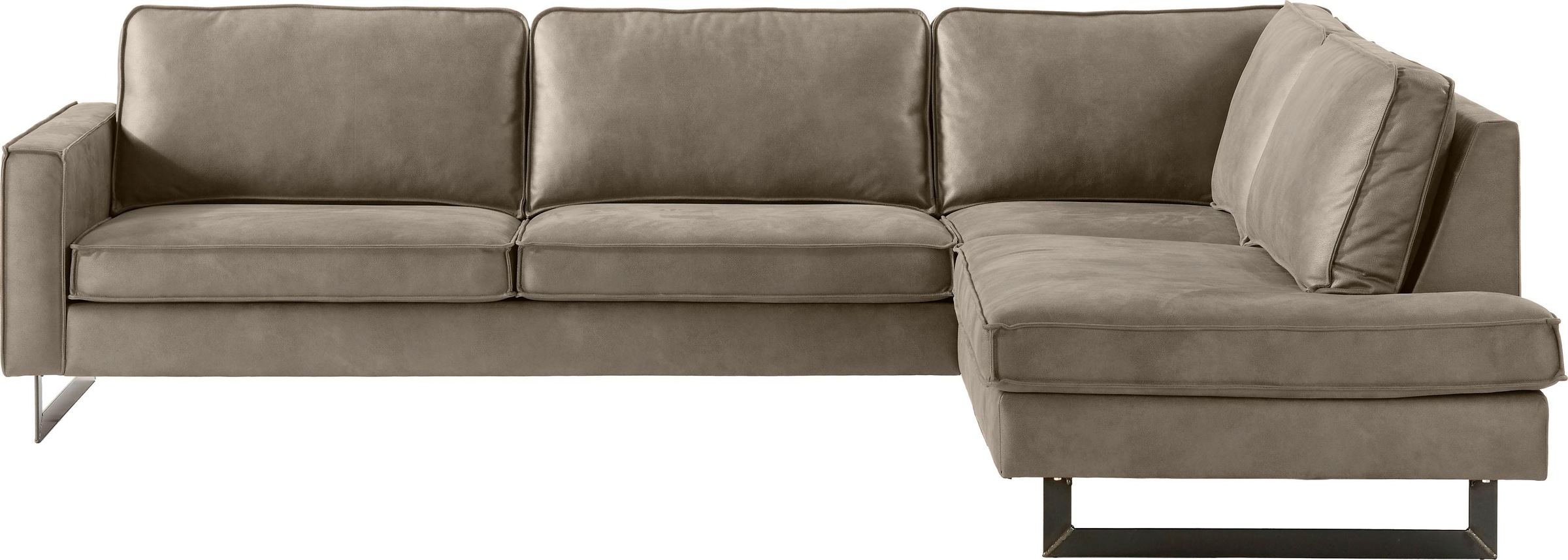 Places of Style Ecksofa »Pinto, 290 cm, Cord, Chenille, Lederoptik, Ottomane links / rechts«, mit Keder, schwarze Metallfüße, Wellenunterfederung