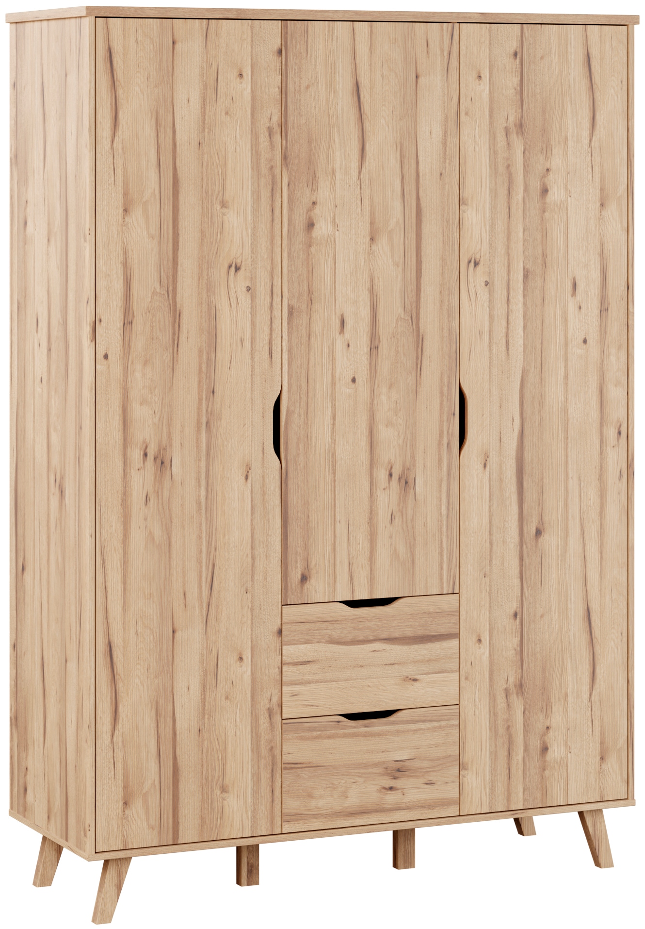 FORTE Drehtürenschrank "Vankka skandinavischer-Stil, viel Stauraum, ohne Griffe" B/H/T ca.140x200x52cm, Made in Europe, mit Einlegeböden+Kleiderstange+Schubladen,grifflos