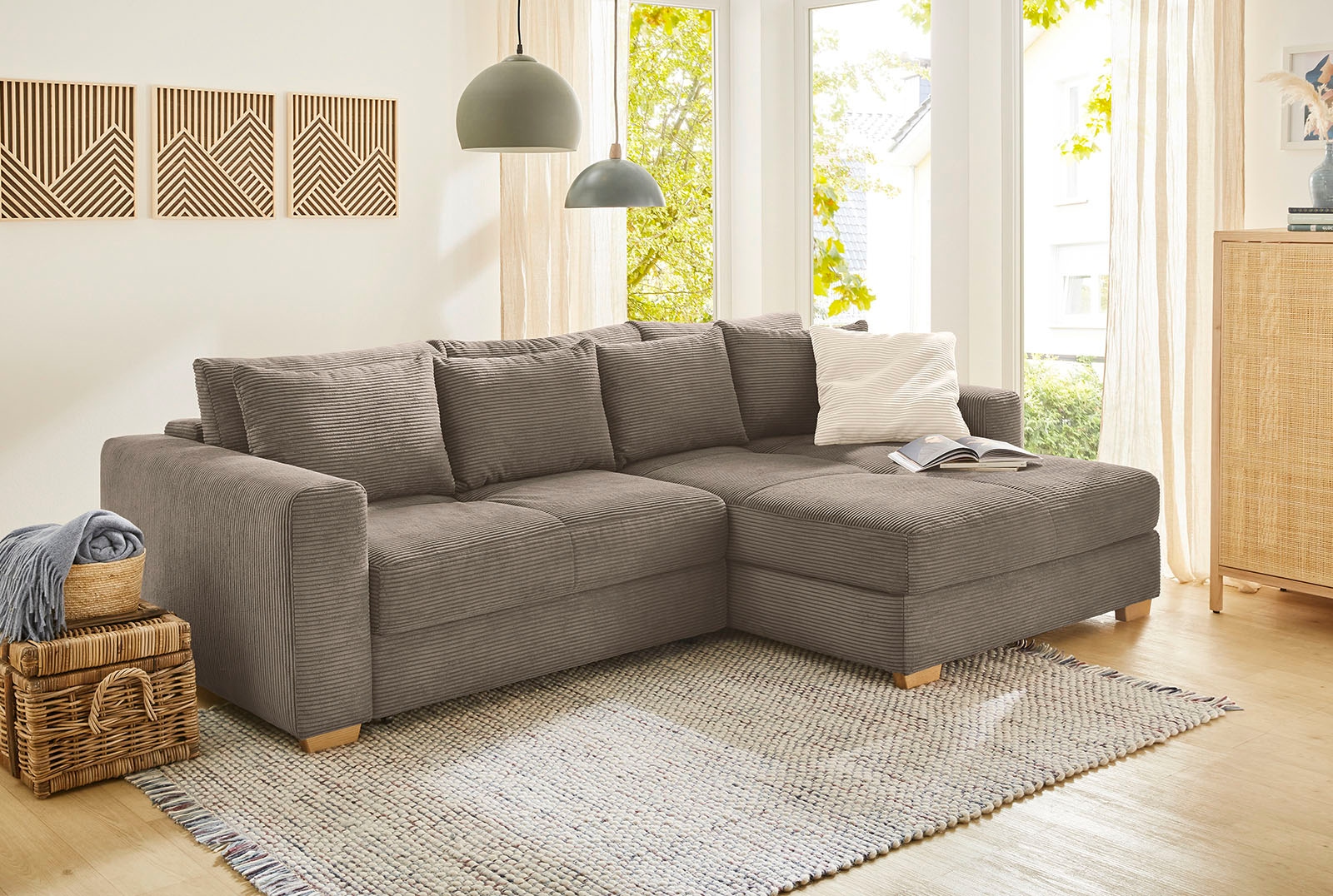 Jockenhöfer Gruppe "Kampen L-Form, B: 288 cm, Liegefl. 153x245 cm" mit Schlaffunktion, Bettkasten & Zierkissen, Federkern